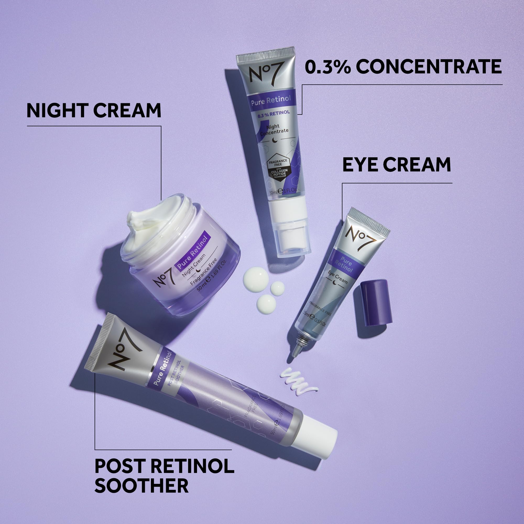 No7 Pure Retinol Night Cream for Wrinkles & Fine Lines - Anti-Aging Retinol Face Cream with Collagen Boost - Visibly Smooths, Plumps & Firms Skin - Dermatologist Approved, Fragrance-Free (1.69 Fl Oz) - Perfect for Nighttime Skincare Routine & Mature Skin Care
