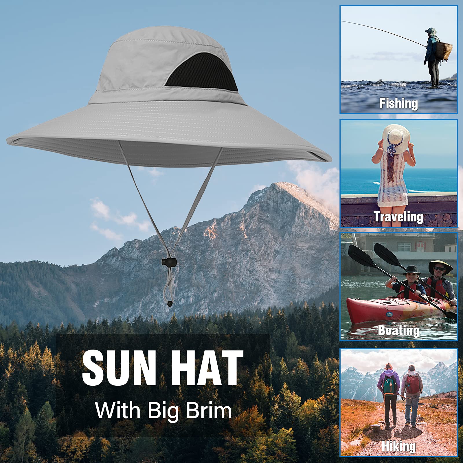 Wide Brim Sun Hat for Men & Women - UPF 50+ Fishing Bucket Hat, Safari & Cowboy Style Summer Outdoor Hat - Perfect for Beach, Gardening, Hiking and Travel