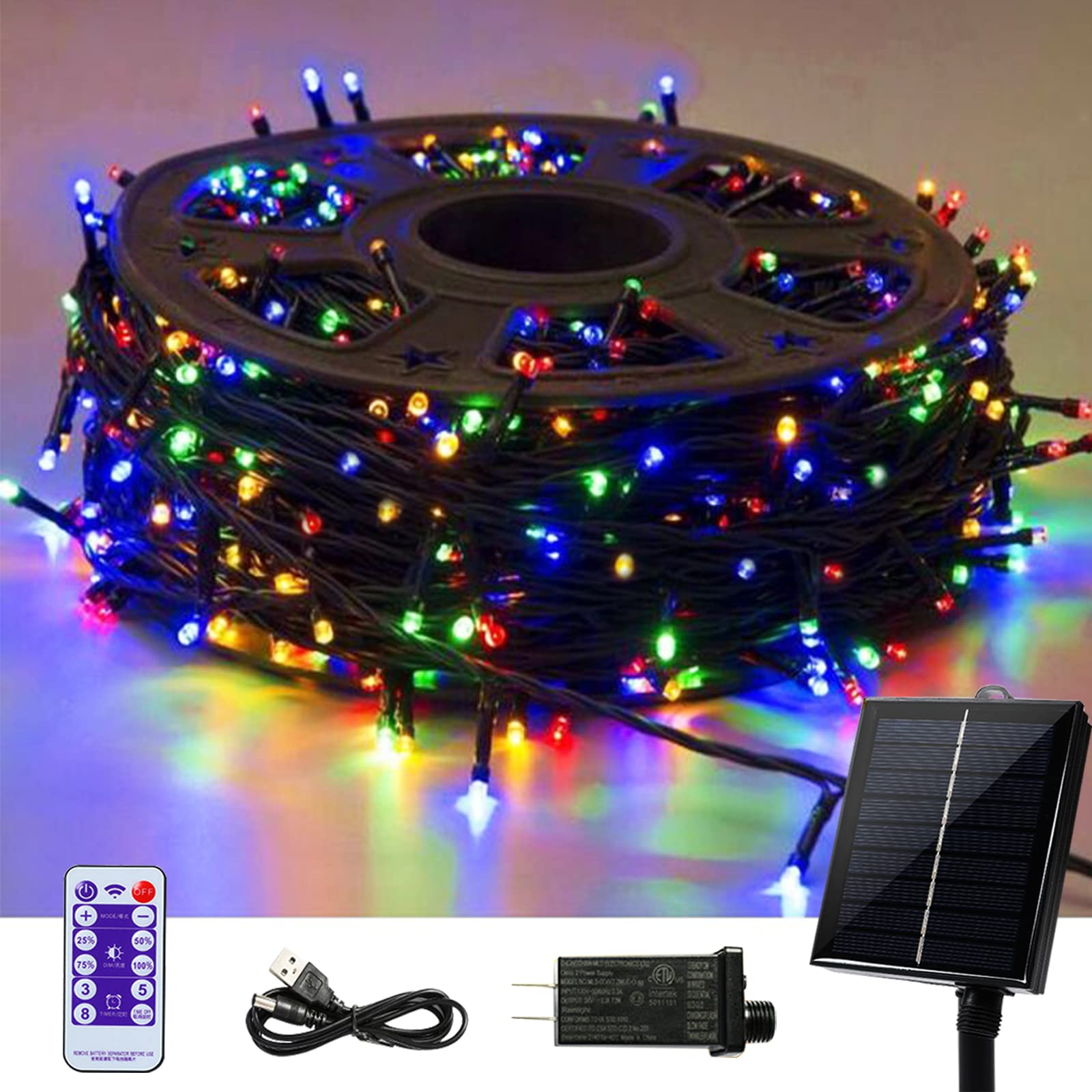 1000 LED Solar Christmas String Lights - 337 FT Super Long Outdoor/Indoor Lights with Remote & 8 Modes - Waterproof Multicolor Fairy Lights for Garden, Patio, Party, Tree Decorations - Perfect for Holiday, Wedding, and Home Decoration