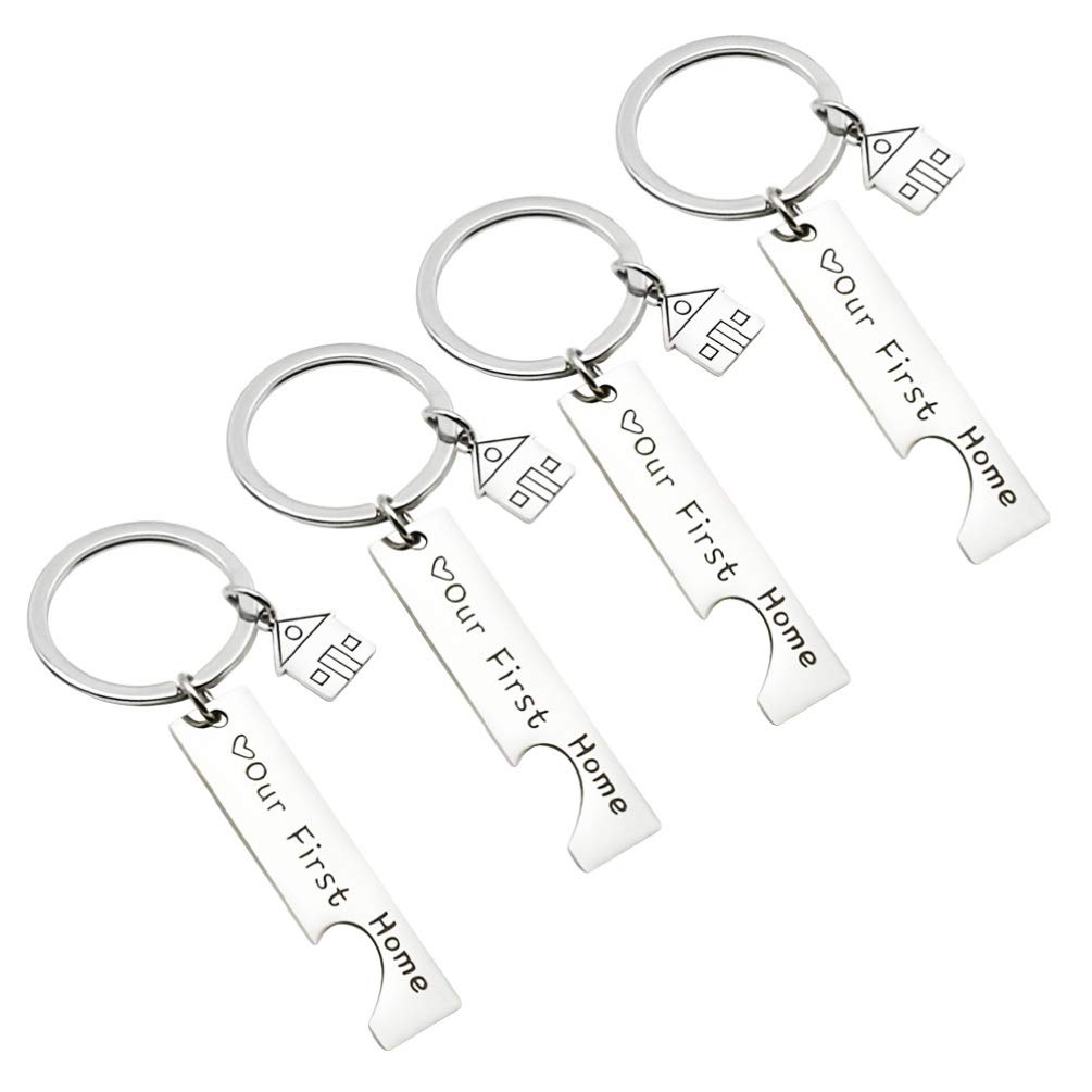 Our First Home Keychain Set - 4pcs Stainless Steel Housewarming Gift for Couples with Gift Box | New Home Decor, Wedding & Anniversary Present | Perfect for Housewarming Parties, Bridal Showers & Newlyweds