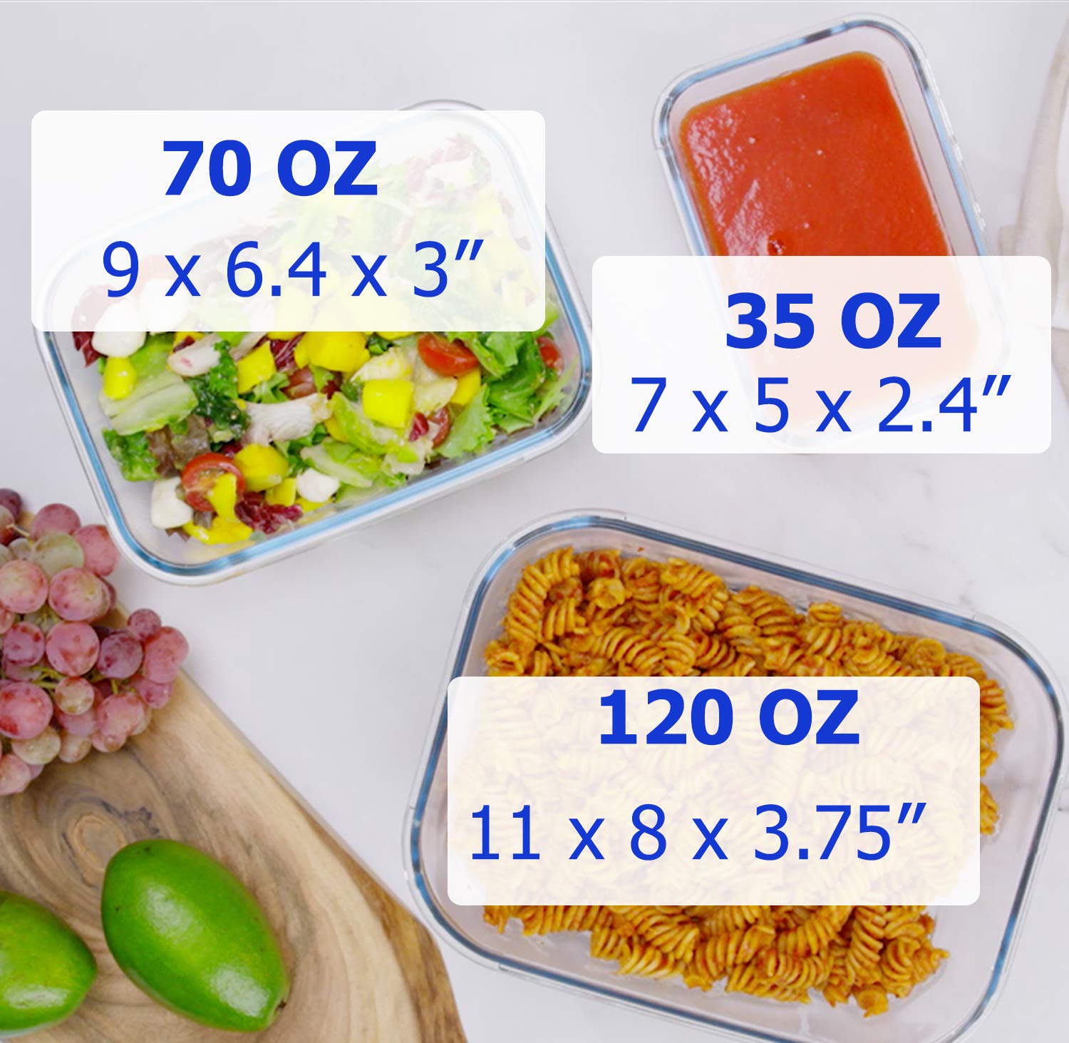 Large Glass Food Storage Containers with Locking Lids - 3-Piece Baking Dish Set (120oz, 70oz, 35oz) | Leakproof, Oven-Safe for Meal Prep, Serving & Leftovers | Perfect for Kitchen Organization, Meal Prepping & Holiday Entertaining