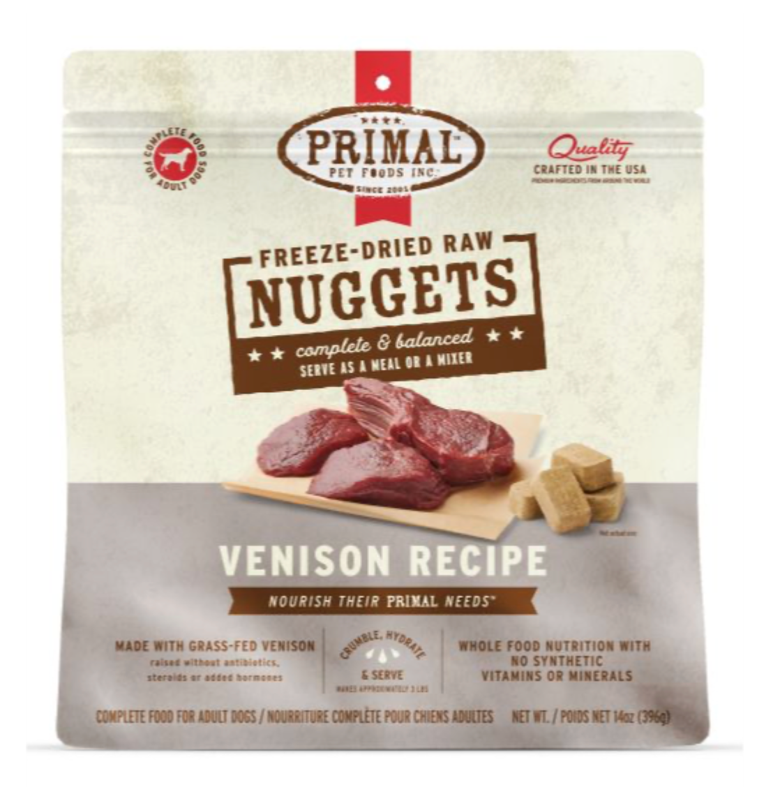 Primal Freeze Dried Venison Dog Food Nuggets - Grain Free, High Protein for Active Dogs - Perfect for Training, Travel & Outdoor Adventures
