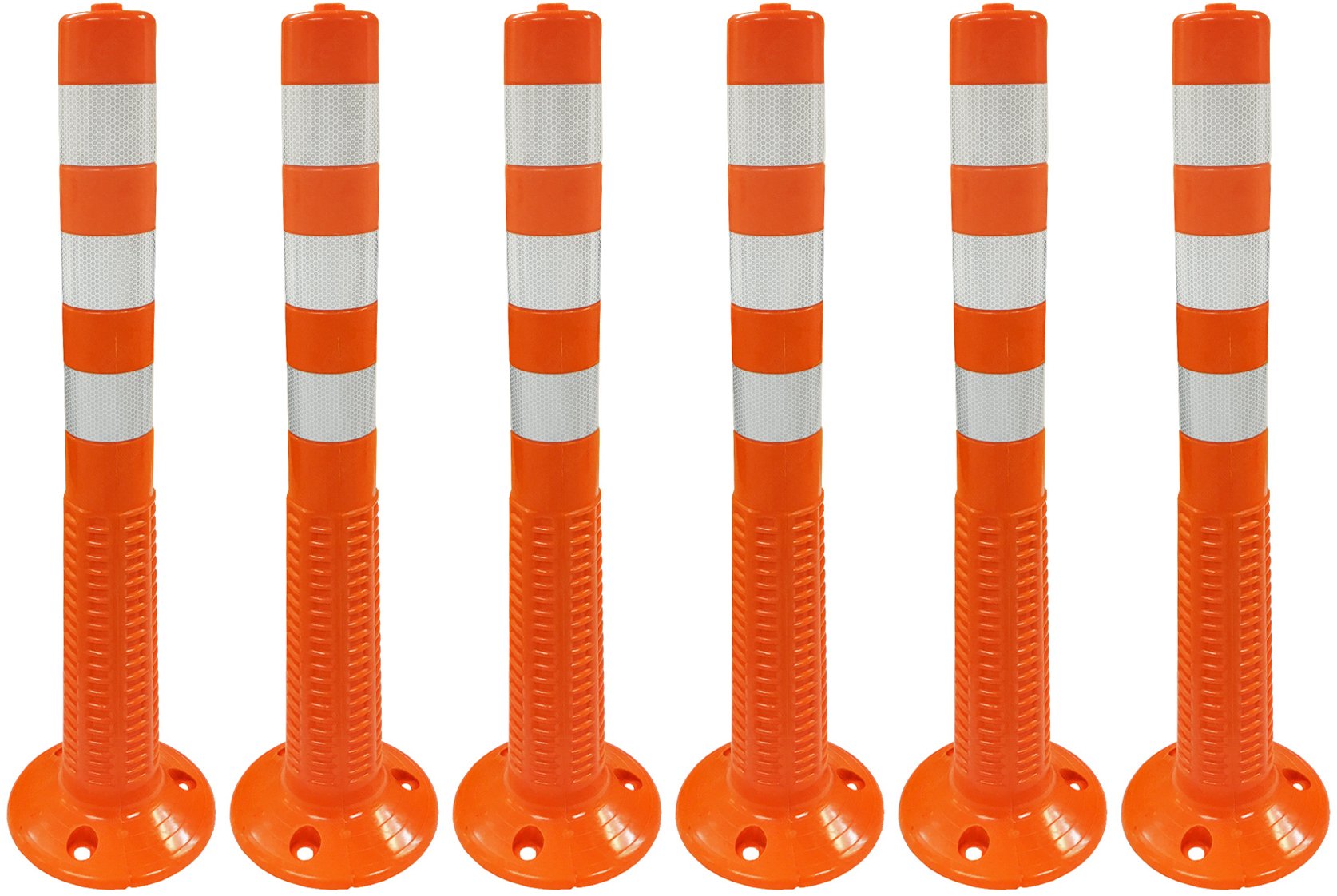 30 Inch Spring Post with Reflectors & 8.25 Inch Base - 3/4 Inch Sign & Flag Top Hole - Safety Orange (6 Pack) - Perfect for Road Safety, Construction Zones & Parking Lot Markers