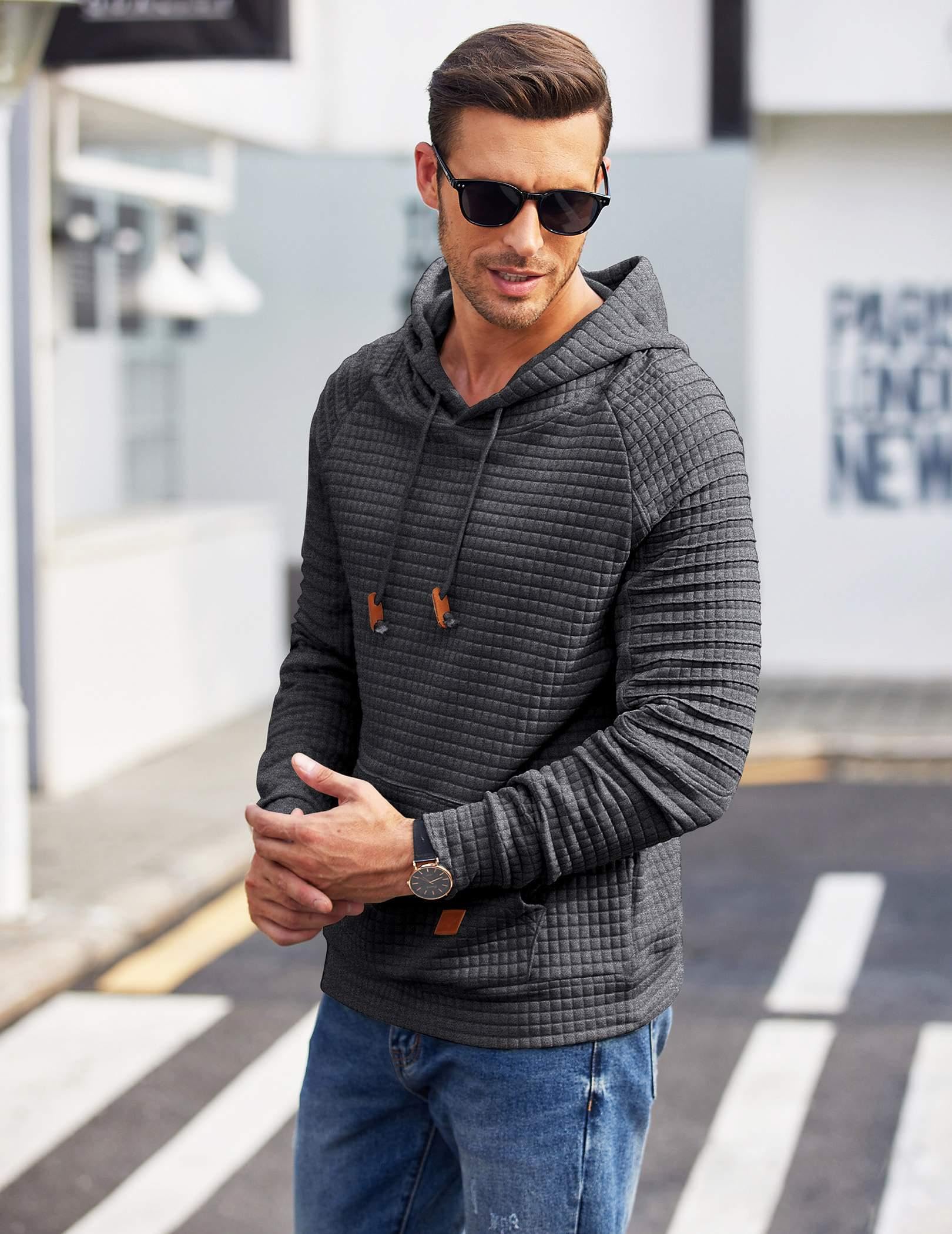 COOFANDY Men's Casual Pullover Hoodie - Long Sleeve Waffle Knit Sweatshirt with Kangaroo Pocket & Drawstring Hood | Perfect for Streetwear, Loungewear, and Outdoor Activities