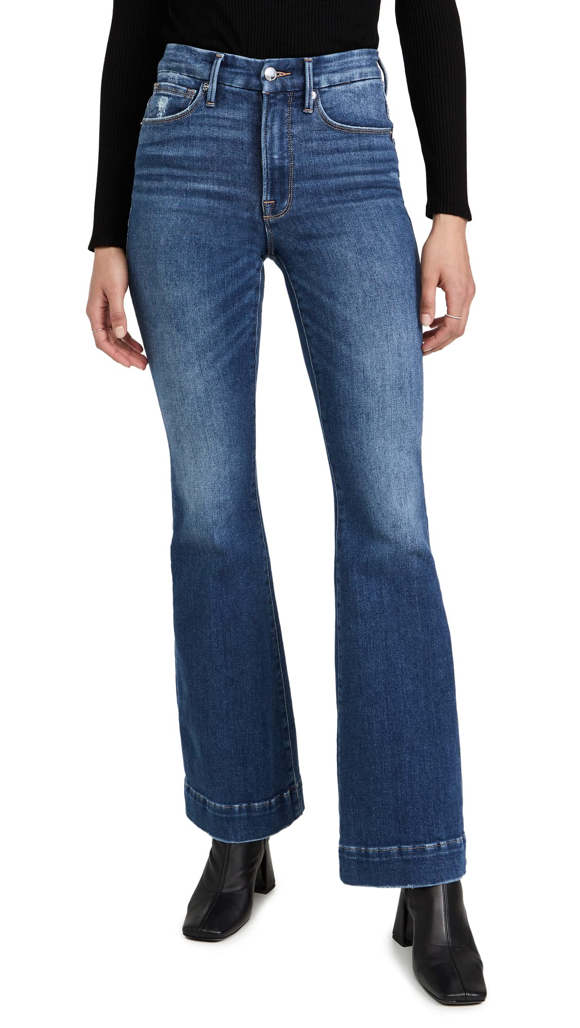 Good American High Waist Blue Flare Jeans for Women - Stretchy Denim Pants with Bootcut Leg | Casual Wear, Date Night & Office Outfits