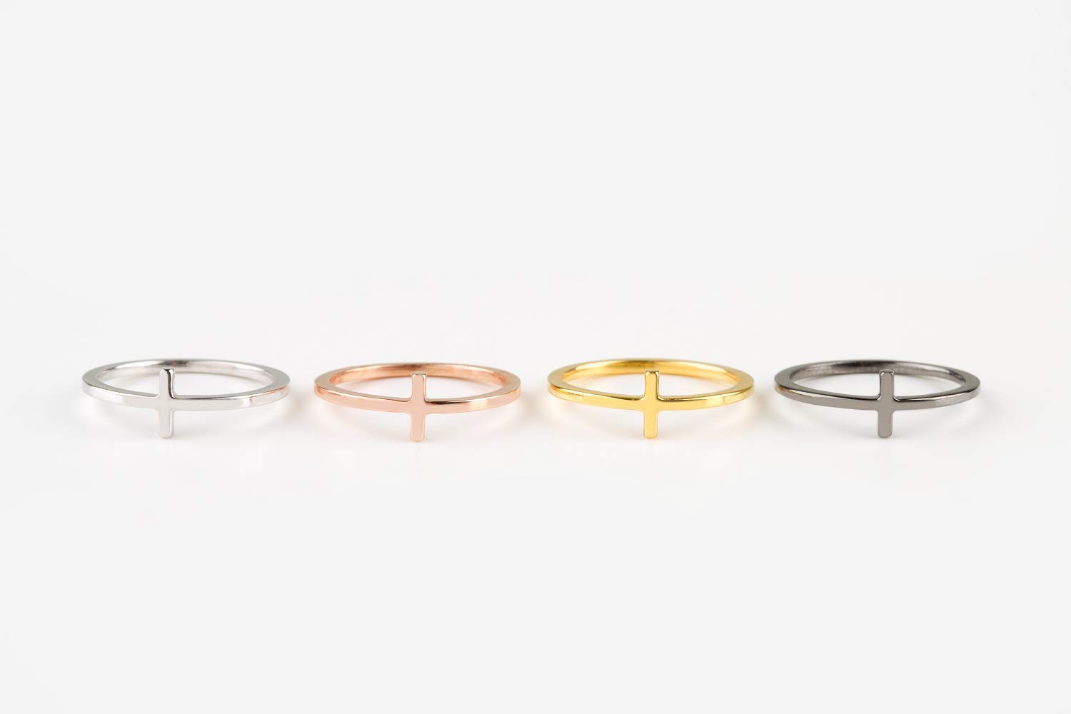 Elegant 9K 14K 18K Solid Gold Women's Cross Ring - Dainty Skinny Sideways Cross Stacking Ring for Everyday Wear, Gift & Layering | Duty-Free Jewelry RN456