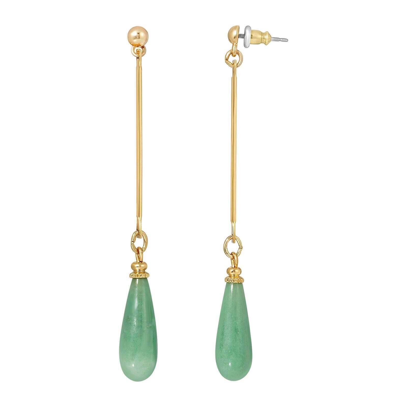 1928 Green Aventurine Gemstone Linear Drop Earrings - Dainty Post Earrings for Women, Perfect for Wedding, Party & Everyday Wear