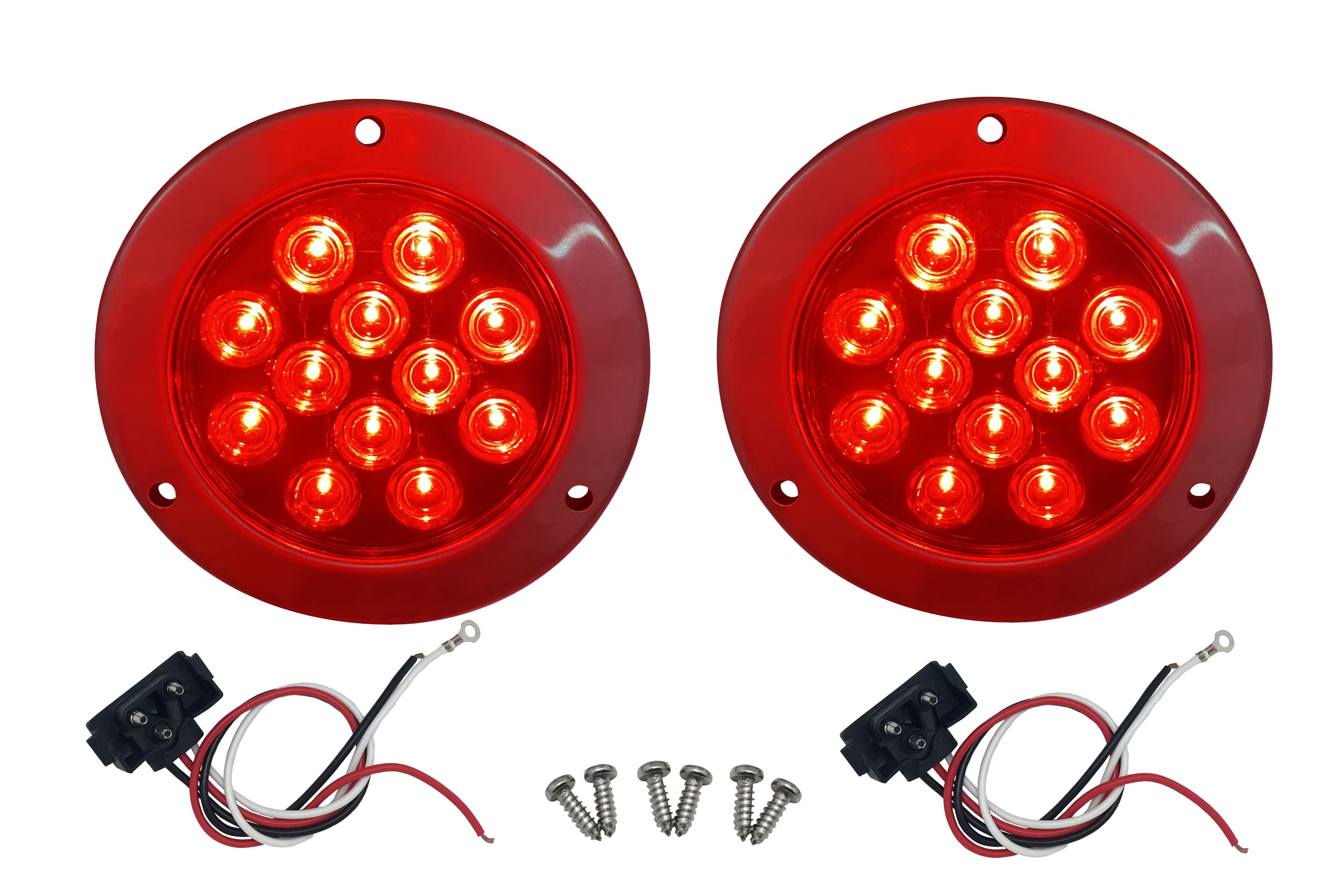MAXXHAUL 2 Pack 4 Inch Round Red LED Trailer Tail Lights with Stainless Steel Bezel Ring - IP67 Waterproof Stop Brake Turn Signal Lights for Truck Trailer RV Jeep - Perfect for Night Driving & Off-Road Adventures