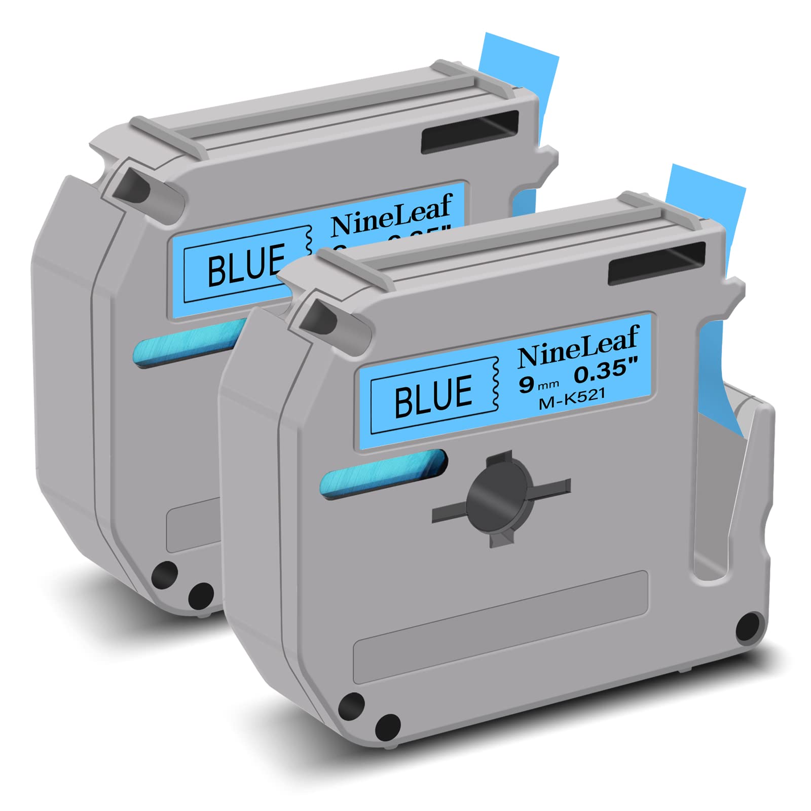 NineLeaf Compatible Label Tape Replacement for Brother P-Touch PT-M95 PT-90 PT70 PT-65 PT85 & M-Tape M521 MK521 M-K521 - 0.35 Inch (9mm) x 26.2 Feet (8m) Black on Blue - 2 Pack - Perfect for Office Organization, Shipping Labels & Home Storage