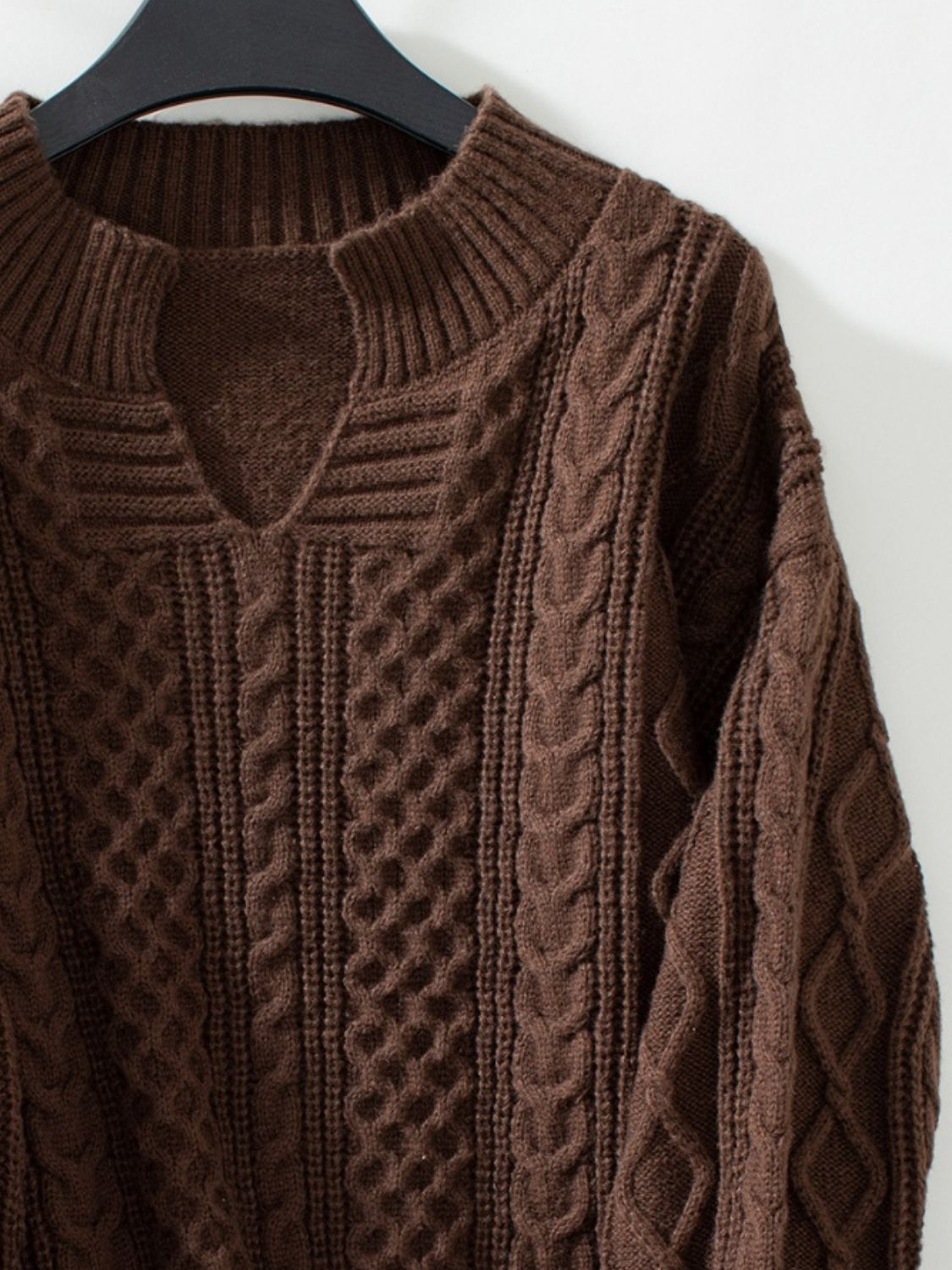 Cozy Cable Knit Notched Long Sleeve Sweater for Women - Winter Pullover with Elegant Neckline | Perfect for Office, Date Night & Holiday Outfits