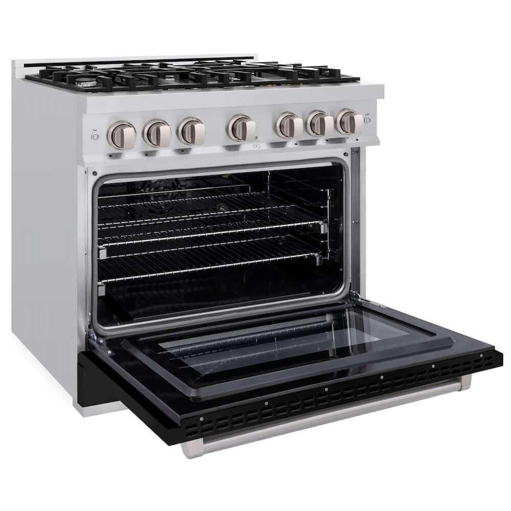 ZLINE 36 Inch 5.2 Cu. Ft. Stainless Steel Gas Range with 6 Burner Cooktop & Convection Oven - Black Matte Door (HGR BLM 36) | Professional Kitchen Appliance for Home Chefs & Cooking Enthusiasts