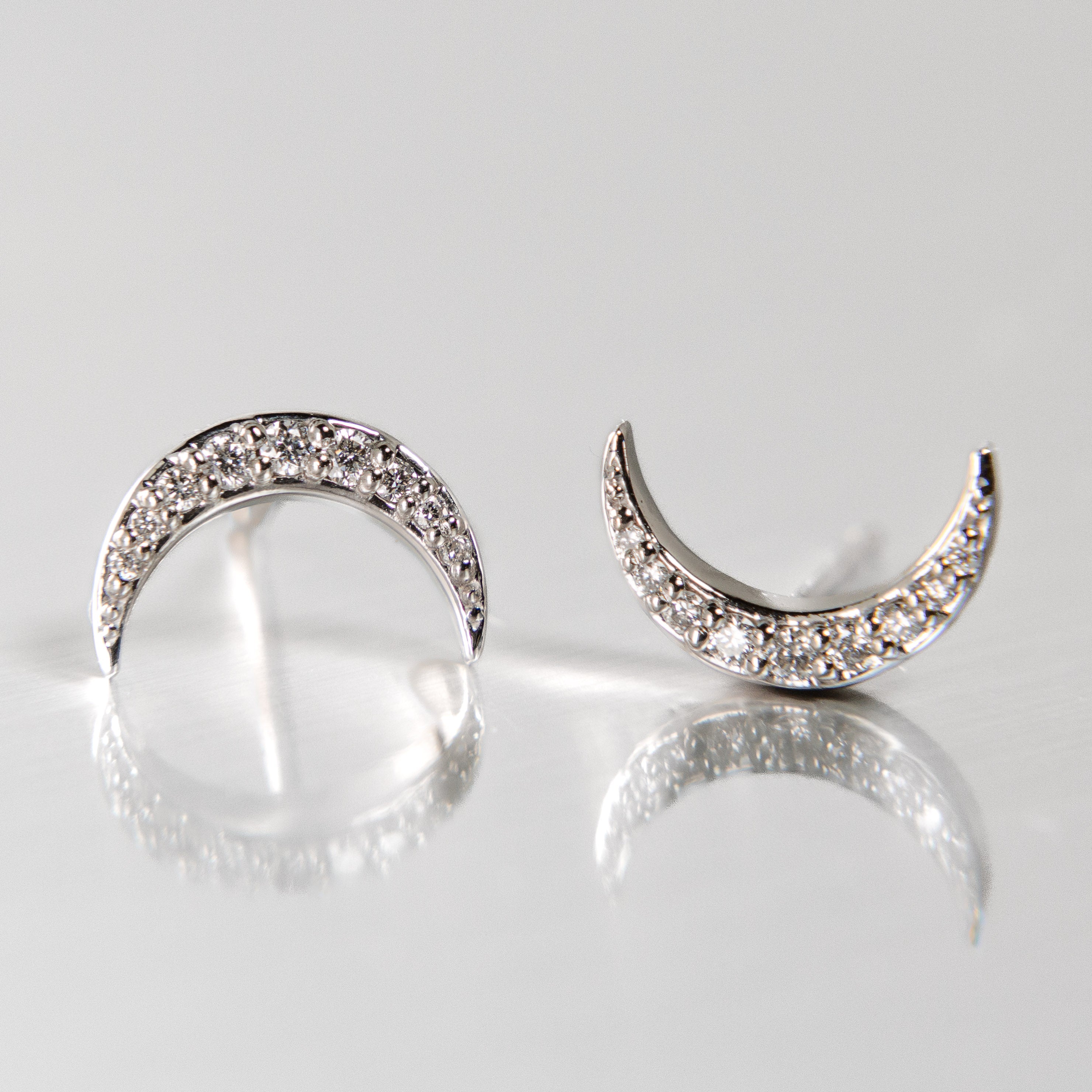 Crescent Moon Diamond Stud Earrings - 14K Gold Dainty Earrings for Women - Perfect for Everyday Wear, Date Night & Special Occasions