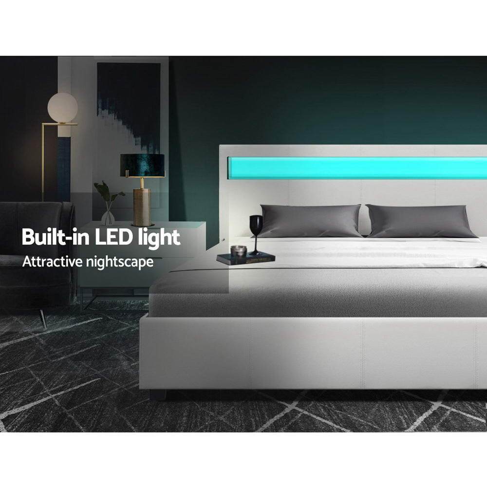 Wanda LED Bed Frame with Normay Series Pillow Top Mattress - Medium Firm Queen Size, White & Gray Double Package | Perfect for Modern Bedrooms, Guest Rooms & Airbnb Rentals