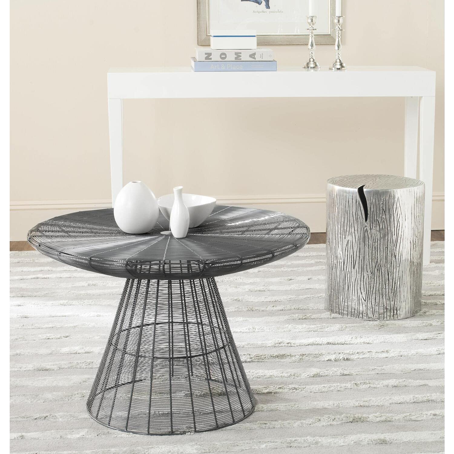 Safavieh Home Collection Reginald Grey Metal Wire Coffee Table - Modern Living Room Furniture for Small Spaces & Apartments