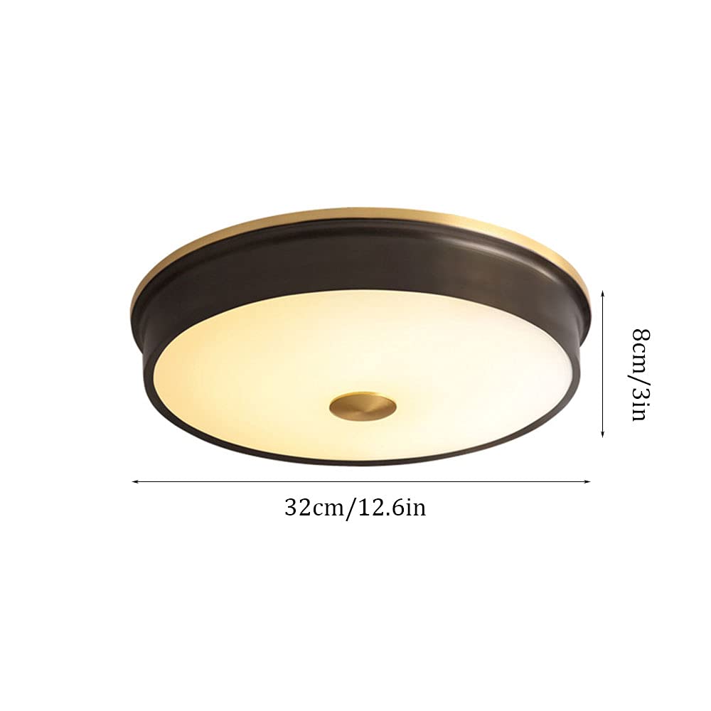 Modern American Style LED Ceiling Light - Black Gold Round Flush Mount Fixture with Glass Shade & Full Copper Base | Neutral Color Temperature (3000K-4000K) | Perfect for Living Room, Bedroom, Dining Room & Hallway Lighting