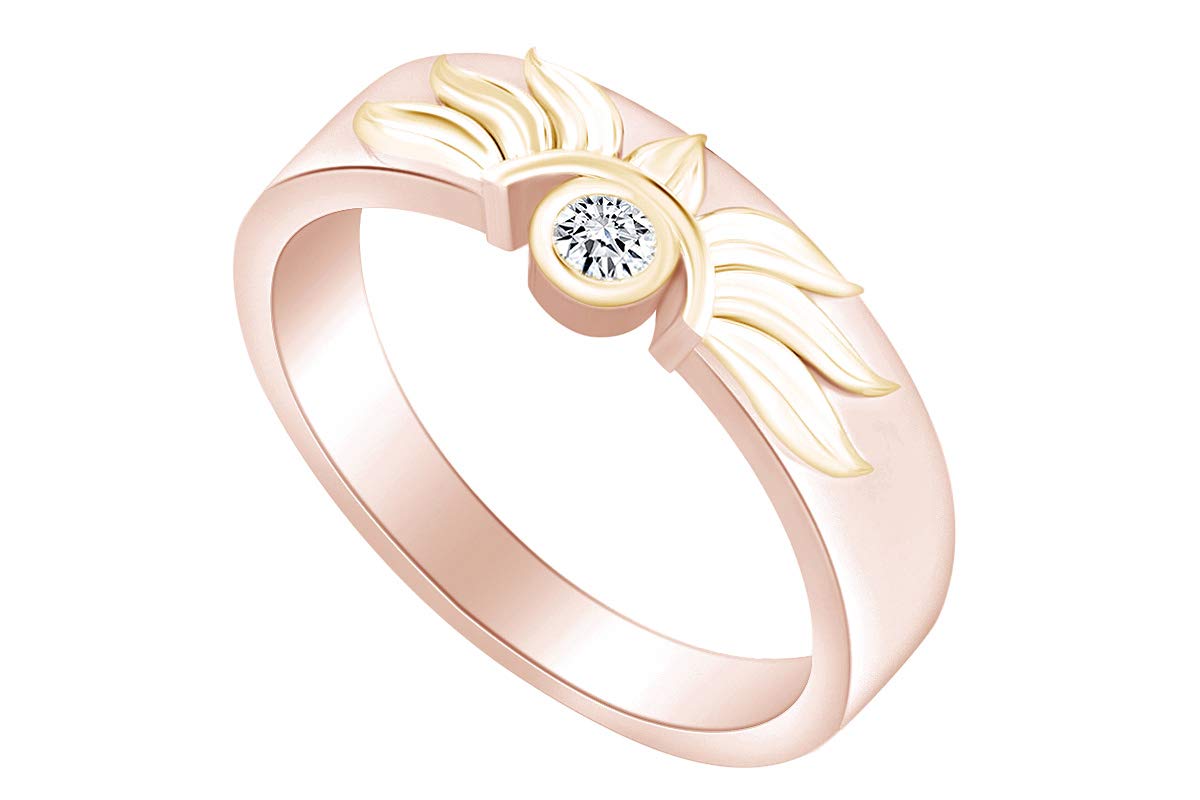 14K Gold Over Sterling Silver Round White Natural Diamond Accent Solitaire Sun Band Ring for Women - Perfect for Weddings, Anniversaries & Special Occasions