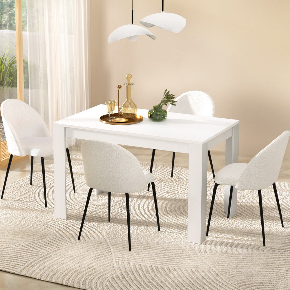 Artiss 5-Piece White Sherpa Dining Table Set with 4 Chairs - Modern Kitchen & Dining Room Furniture for Small Spaces, Breakfast Nook, and Apartment Living