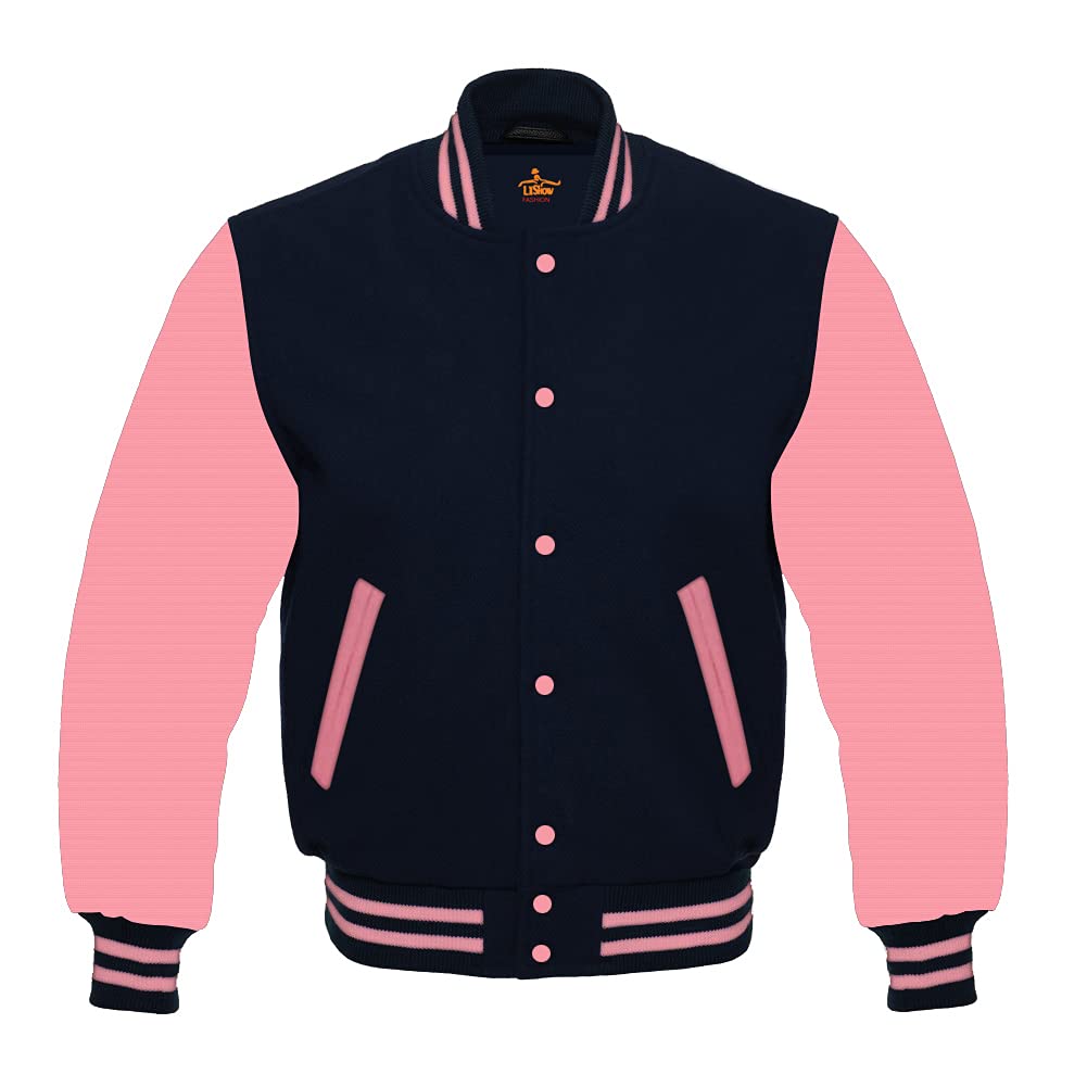 Varsity Baseball Letterman Jacket for Men - Wool Bomber Style with Pink Sleeves | School Spirit & Casual Wear | Perfect for Baseball Games, College Events & Street Fashion