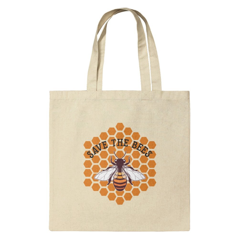 Eco-Friendly Save The Bees Honey Reusable Tote Bag - Small Grocery Shopping & Travel Bag for Farmers Market & Beach Trips