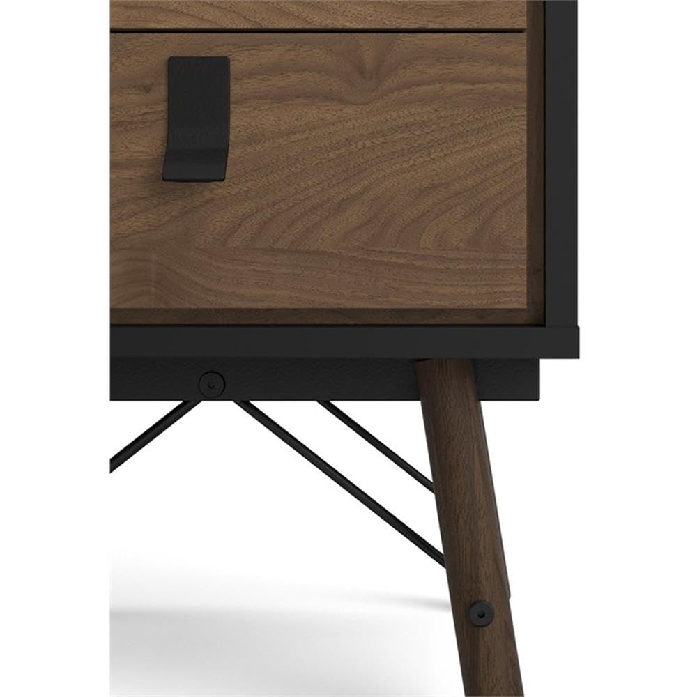 Tvilum Black Matte and Walnut 2-Drawer Nightstand - Modern Bedside Table for Bedroom, Living Room, or Guest Room Storage