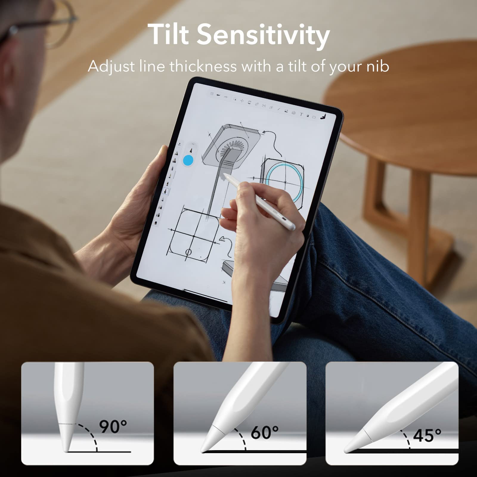 ESR Stylus Pen for iPad Pro 12.9/11, Air 5/4, Mini 6 & iPad 10/9/8 - Tilt Sensitive Digital Pencil with Palm Rejection & Magnetic Attachment (White) | Perfect for Drawing, Note-Taking & Professional Design Work
