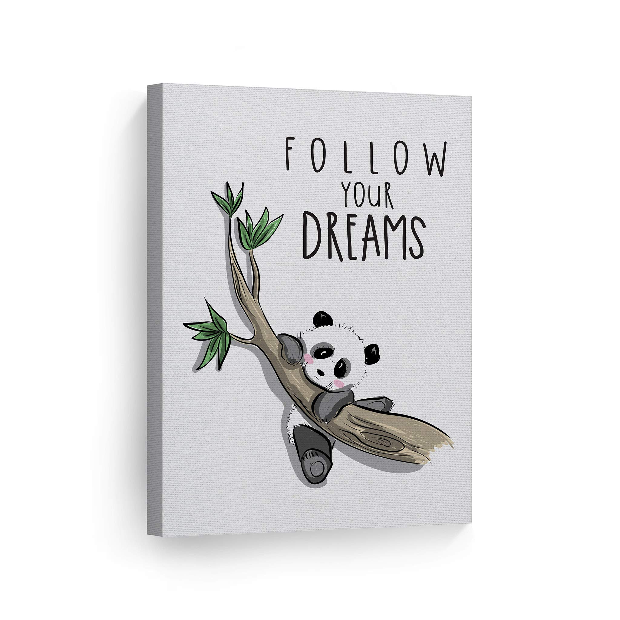 Panda Follow Your Dreams Quote Wall Art - Inspirational Canvas Print for Kids Room, Nursery & Baby Room Decor - Ready to Hang 36x24 - Made in USA | Perfect for Bedrooms, Playrooms & Gift Ideas