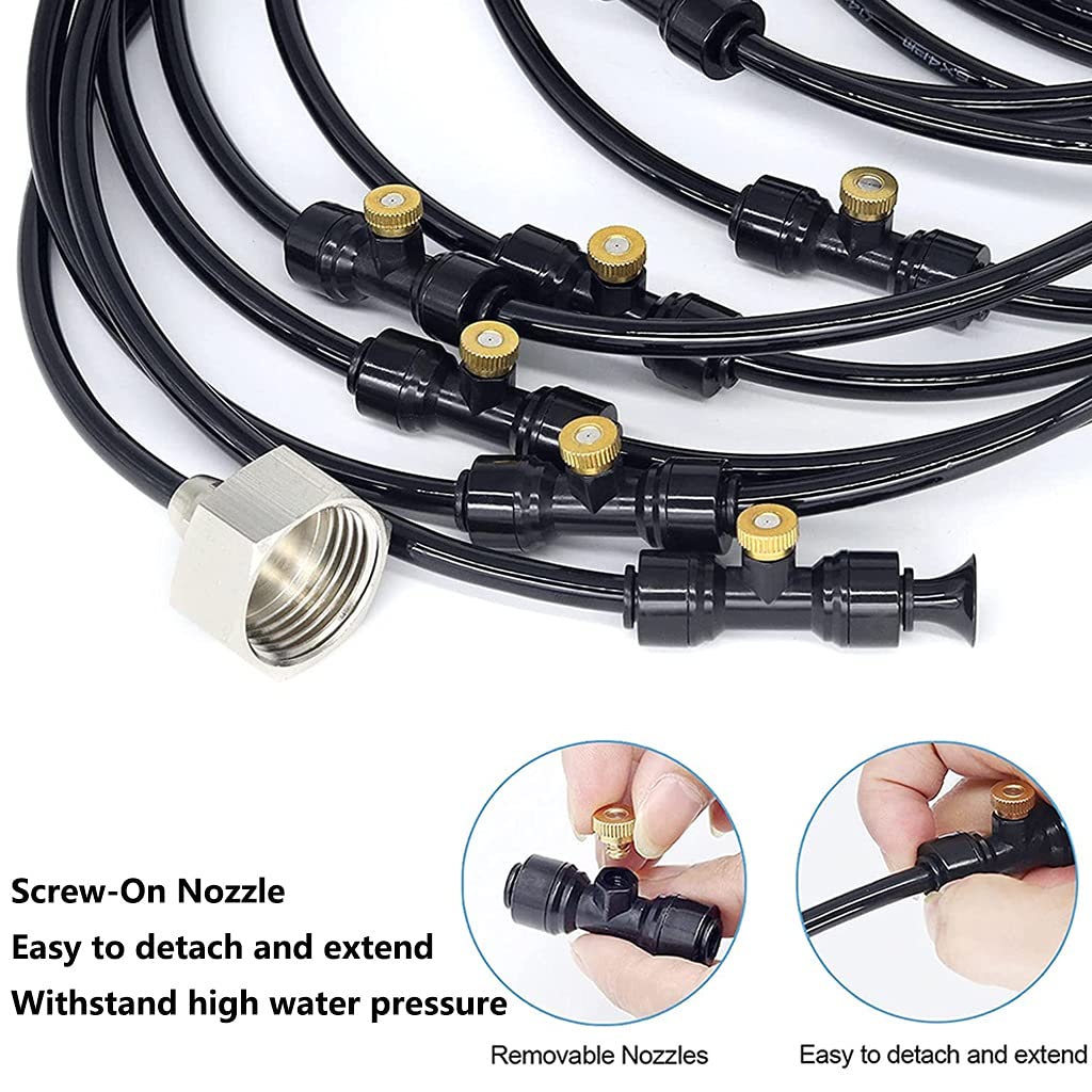 Outdoor Cooling Fan Mist Kit with Brass Nozzles - 12m Home Irrigation Sprinkler System for Patio, Lawn, Garden & Greenhouse | Black Color | Perfect for Summer Backyard Cooling and Plant Hydration