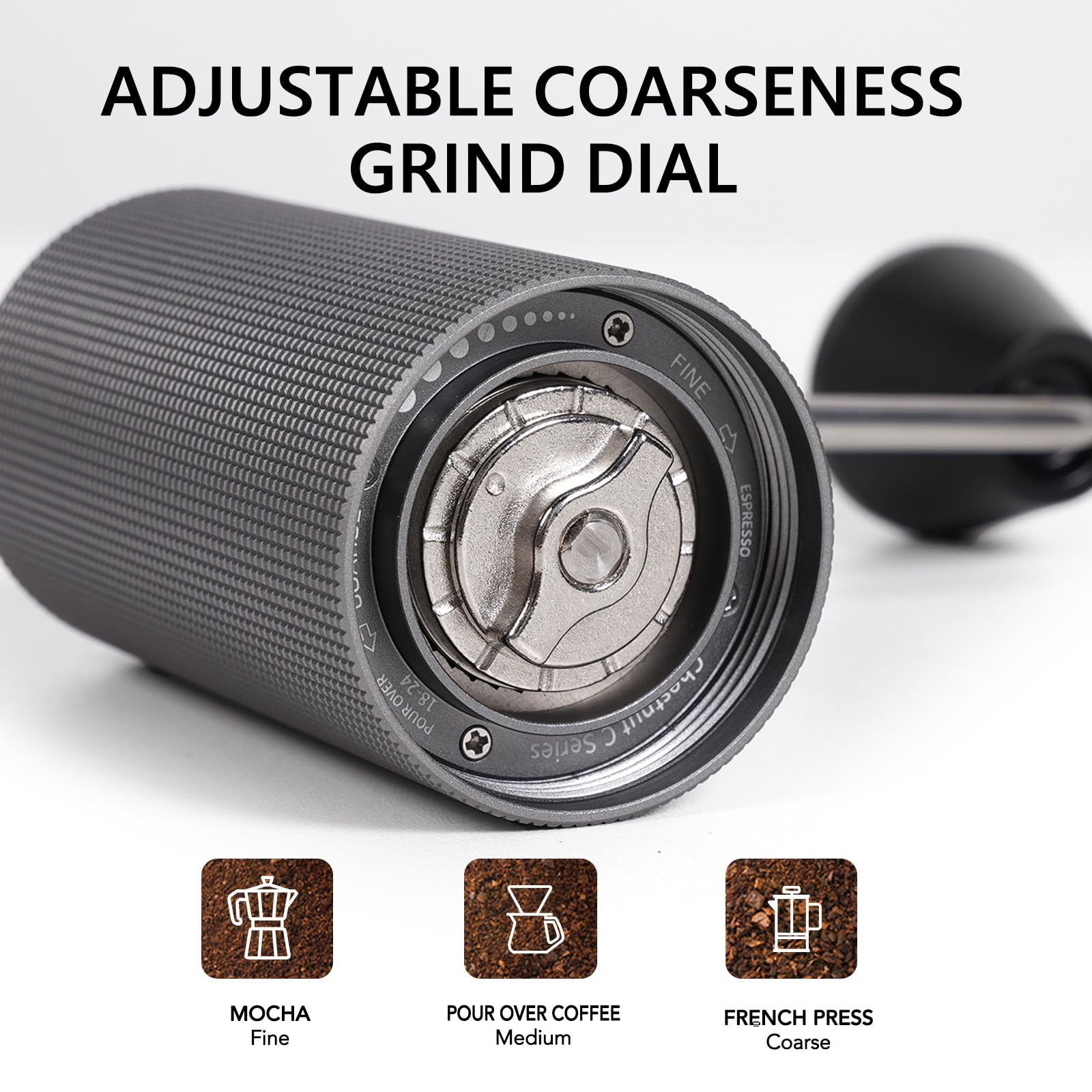 TIMEMORE Manual Coffee Grinder with Stainless Steel Conical Burr - Adjustable Settings, 20g Capacity - Perfect for Pour Over, French Press, Espresso - Ideal for Travel, Camping, Home Use - Dark Grey