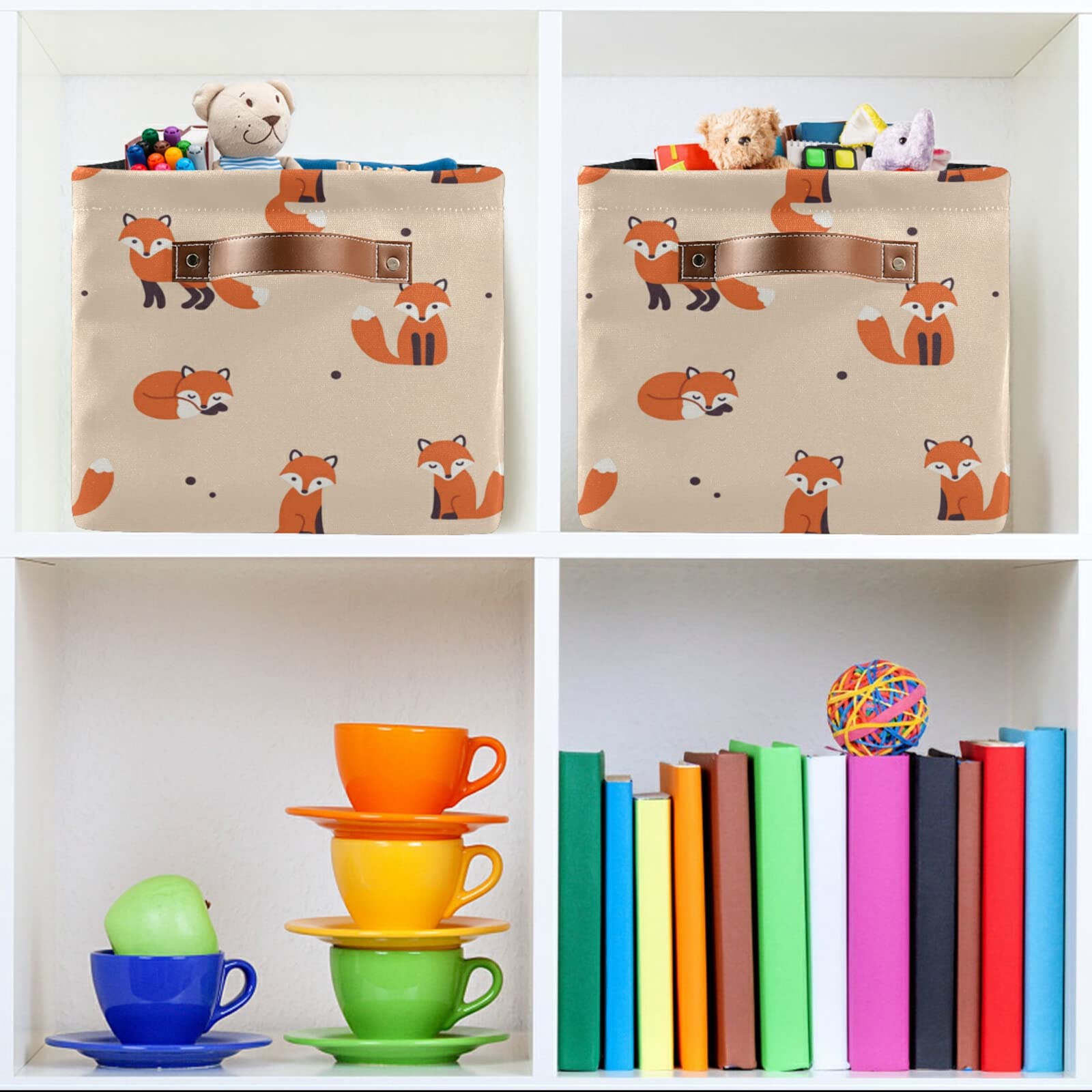 Fox Red Collapsible Storage Bins with Handles - 2 Pack Large Canvas Storage Baskets for Toys, Home, Office, Bedroom & Closet Organization - Perfect for Kids' Room, Nursery, and Shelf Storage