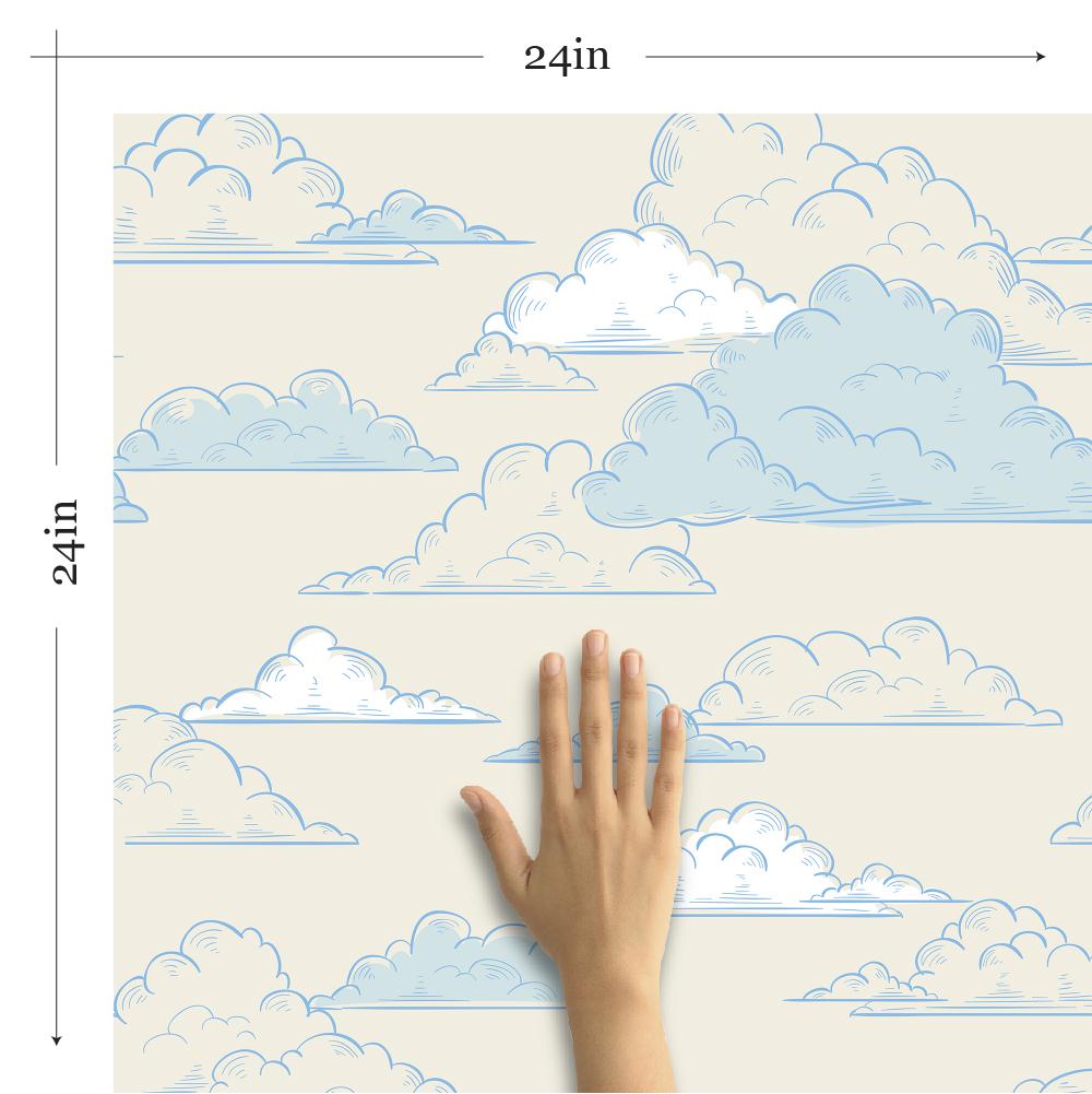 Blue and White Clouds Peel and Stick Removable Wallpaper for Kids - Self-Adhesive Nursery Decor - Perfect for Bedroom, Playroom, and Classroom Walls