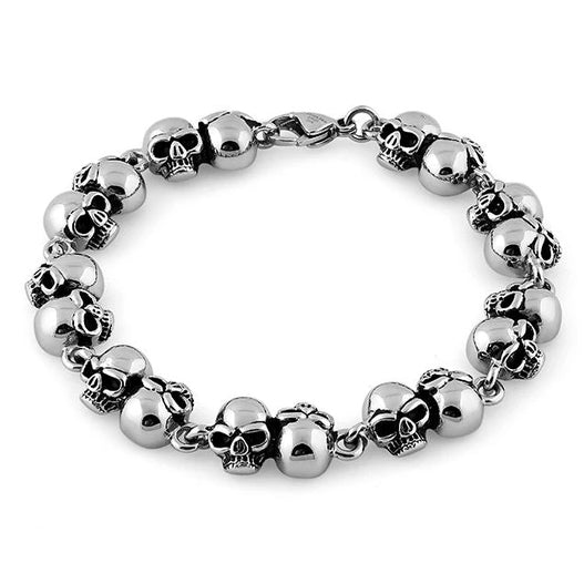 Phantom Skull Link Bracelet - Stainless Steel Gothic Punk Jewelry for Men & Women - Perfect for Halloween, Costume Parties, and Alternative Fashion