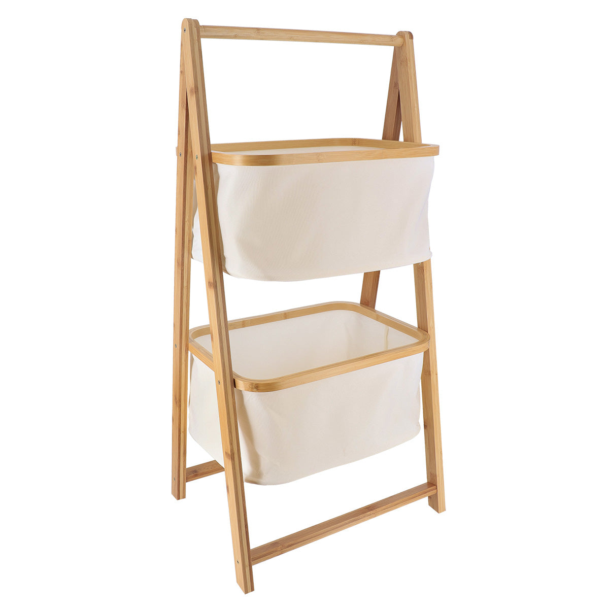 Natural Bamboo Shelves with 2 Polyester Storage Baskets - Organize Bedroom, Bathroom or Nursery - Eco-Friendly Home Storage Solution