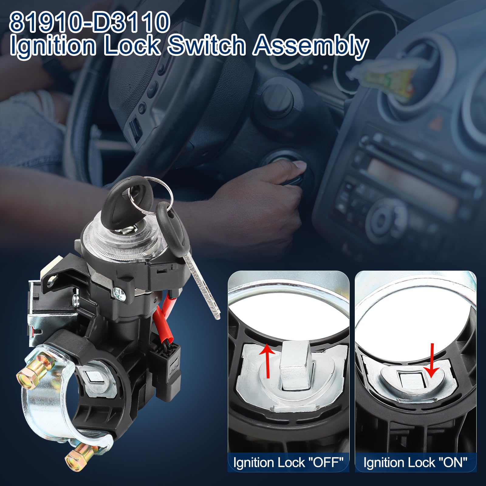 81910-D3110 Ignition Lock Cylinder & Housing with 2 Keys - Compatible with 2015-2021 Hyundai Tucson, Elantra GT, Veloster N & 2016-2023 Kia Rio, Sportage - Replacement Ignition Switch Assembly (Perfect for DIY Car Repairs & Key Replacement)