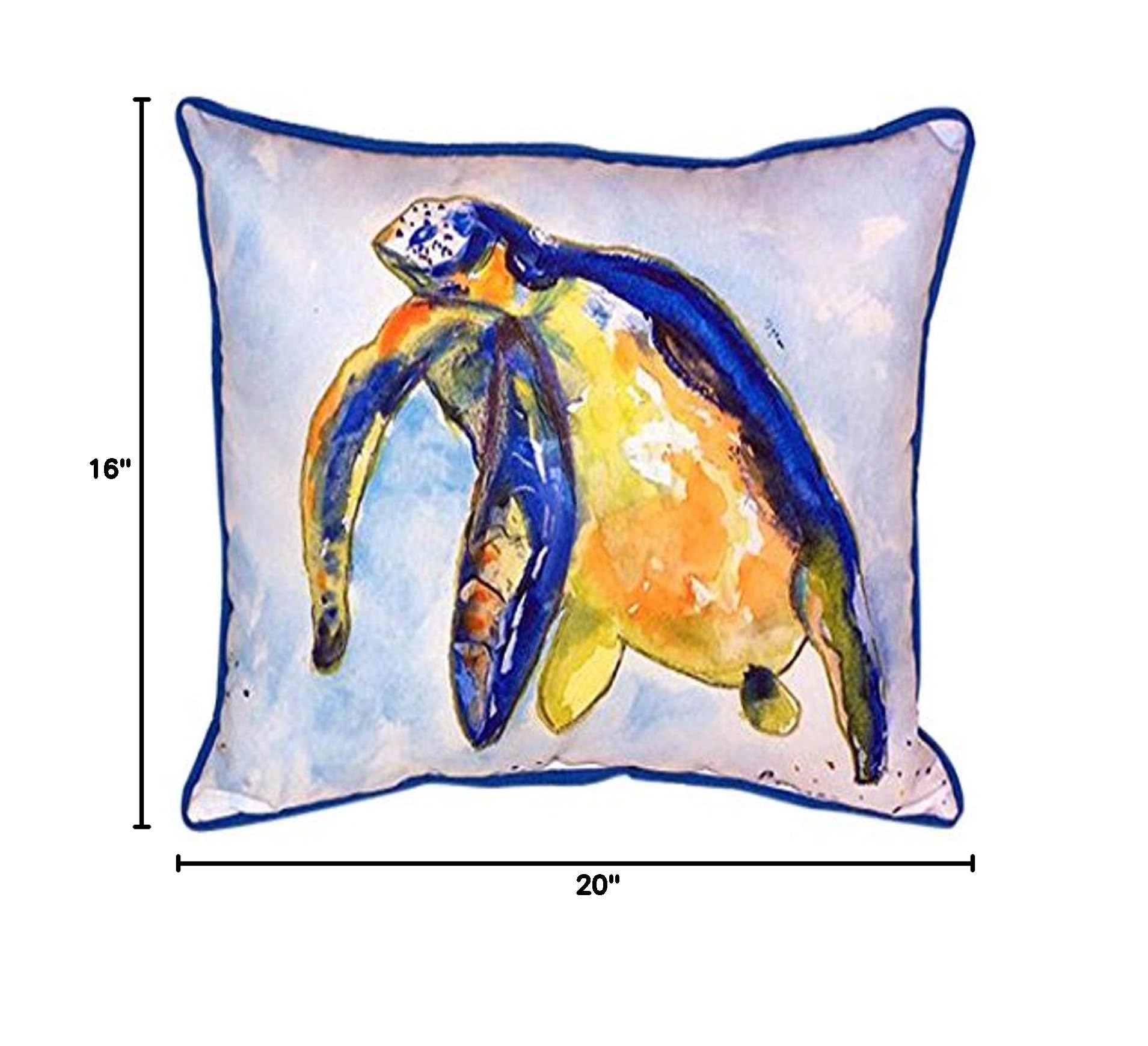 Betsy Drake Blue Sea Turtle Left Indoor/Outdoor Decorative Throw Pillow 16x20 Inches - Perfect for Sofa, Patio, Bedroom & Coastal Home Decor
