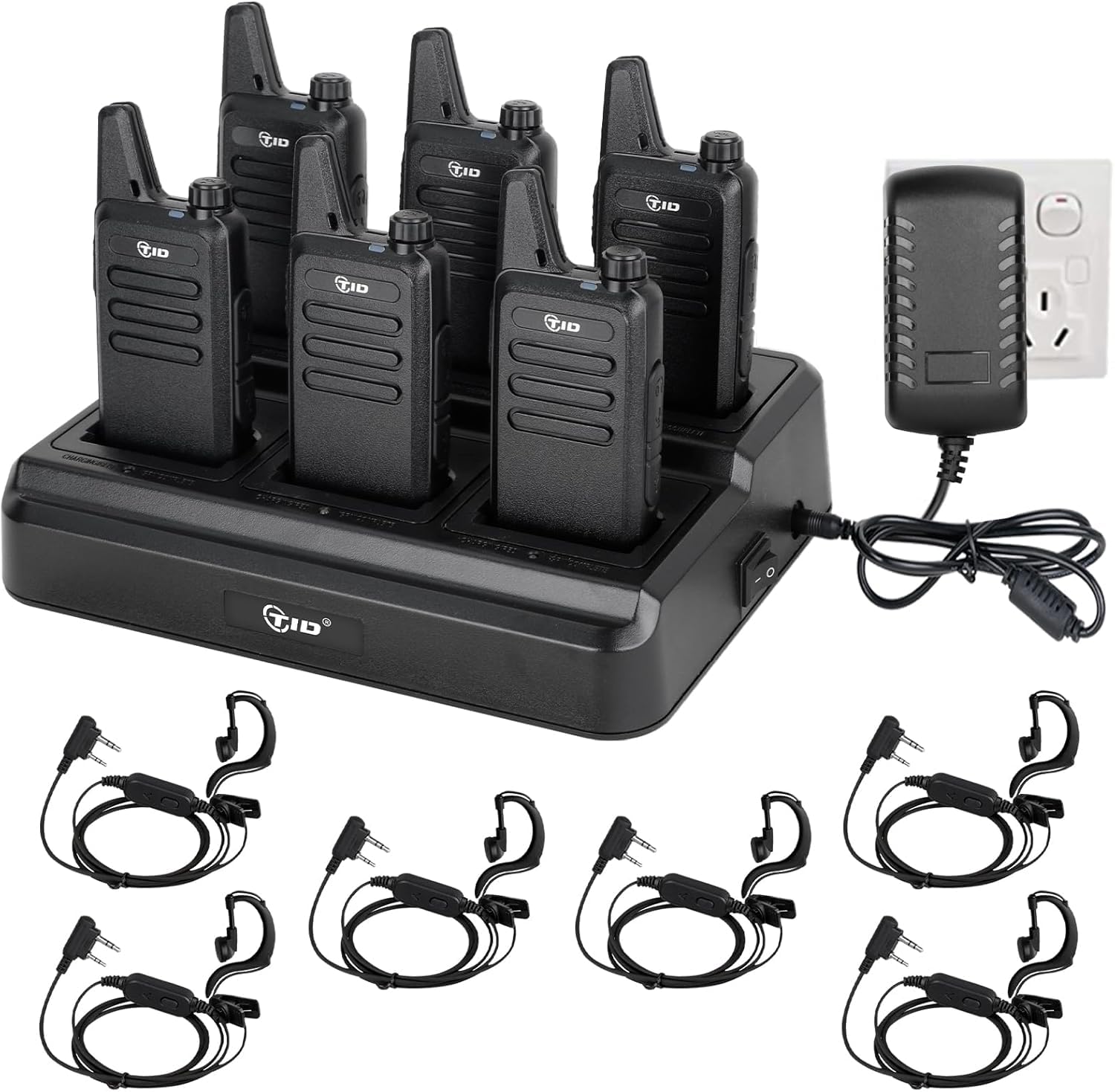 TIDRADO TD-M8s Rechargeable Walkie Talkies 6 Pack - License-Free FRS Two Way Radios with 6-Way Multi Gang USB Charger for Outdoor Adventures, Camping, Hiking & Emergency Communication
