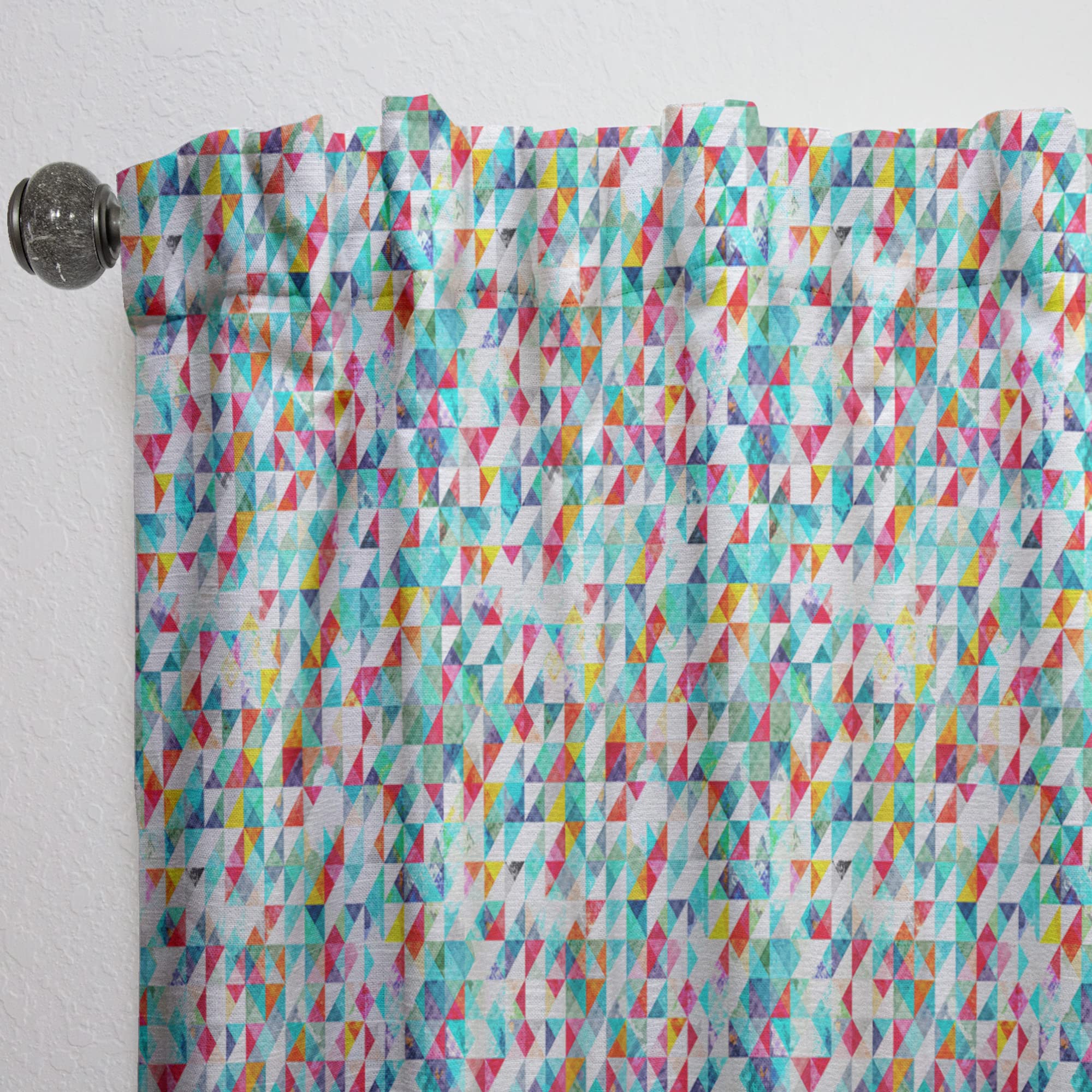 Bright Triangle Pattern Grunge Effect Thermal Insulated Curtains - Single Panel 52x90 - Perfect for Bedroom & Living Room Blackout Drapes