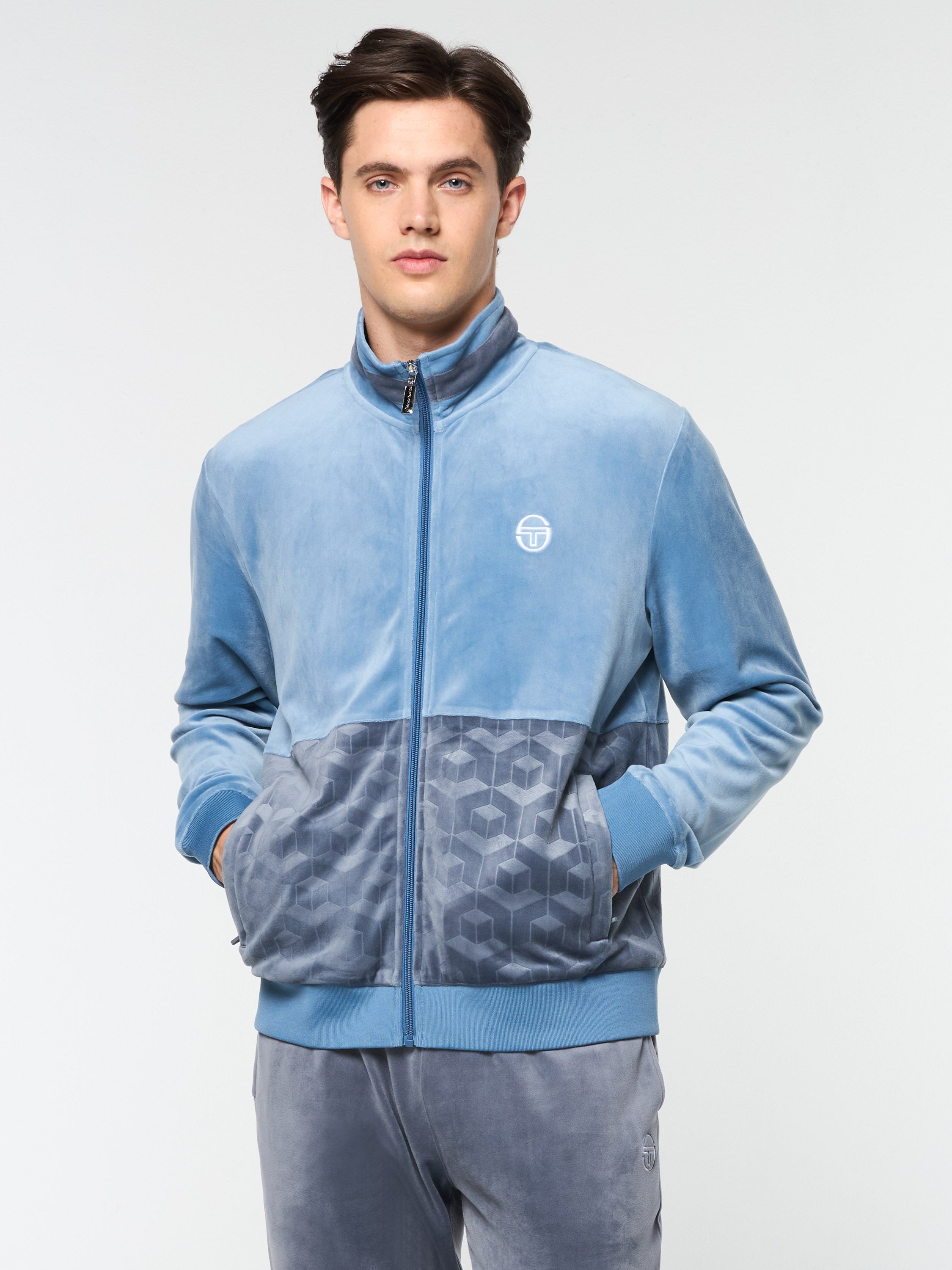 Foggia Velour Debossed Track Jacket for Men & Women | Coronet Blue | Stylish Casual & Athletic Wear for Gym, Running & Everyday Outfits