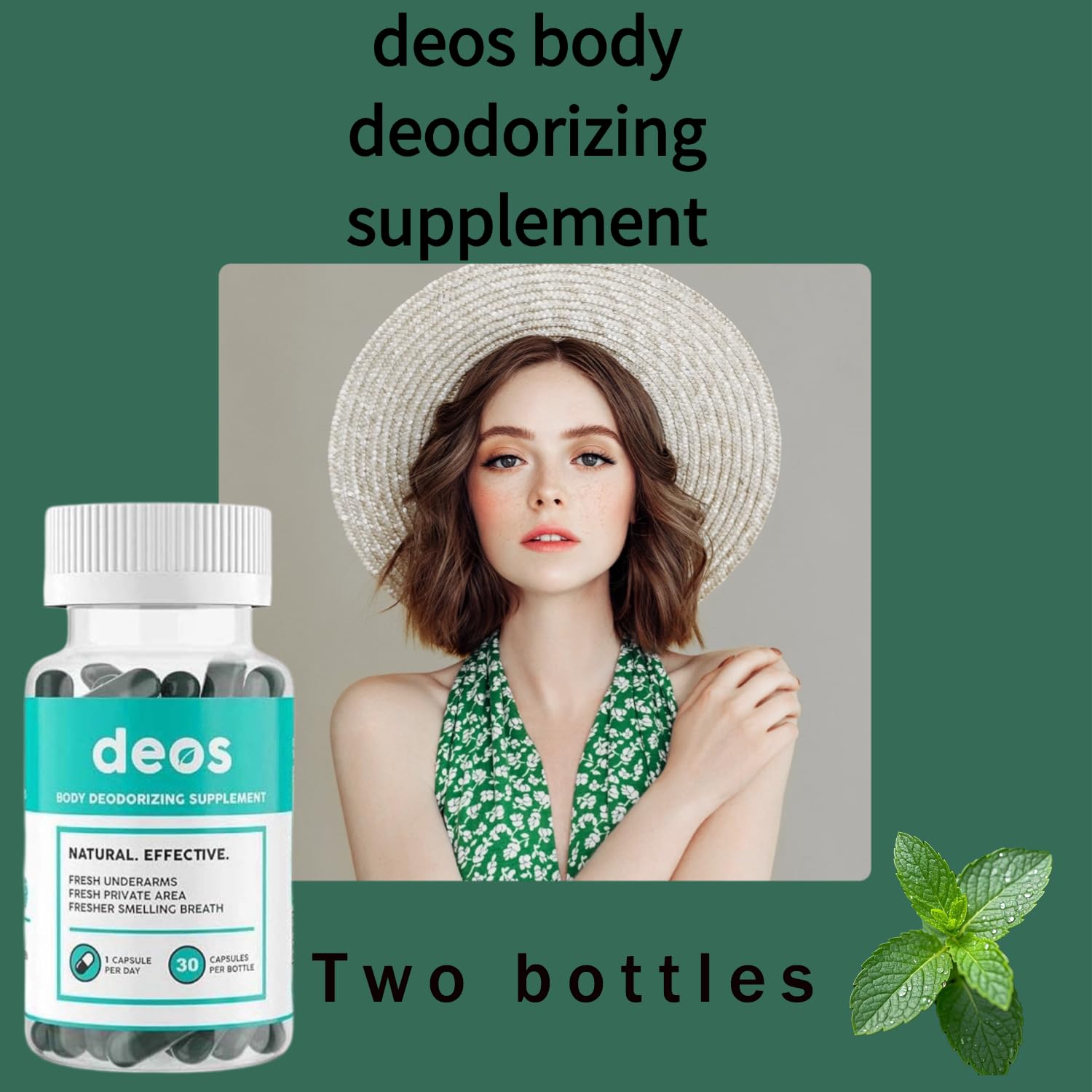 Natural Body Deodorant Refills & Chlorophyll Deodorant Capsules - 2 Pack | Odor Control for Underarms & Feet | Perfect for Travel, Gym & Daily Freshness