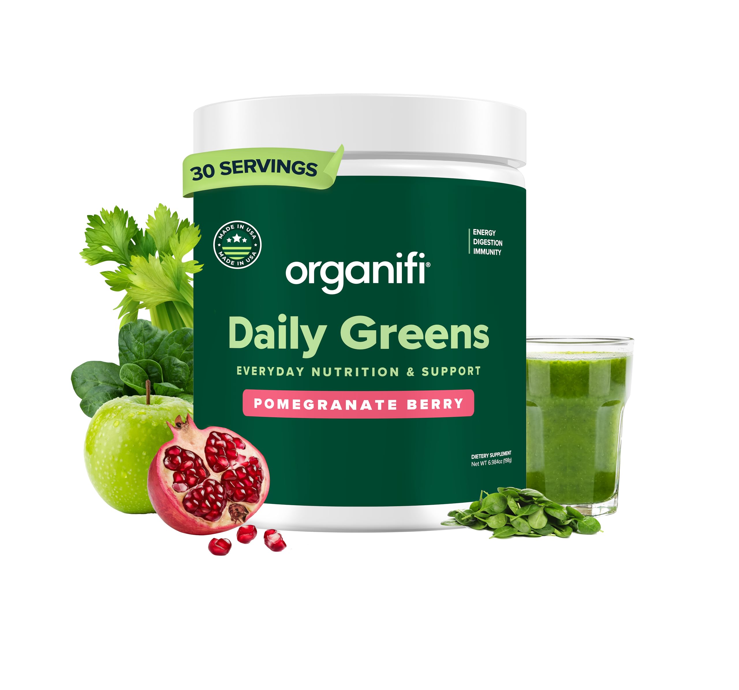 Organifi Daily Greens Superfood Powder - Organic Greens Supplement for Energy, Digestion & Immune Support (30 Servings) | Perfect for Busy Professionals, Athletes & Health-Conscious Individuals