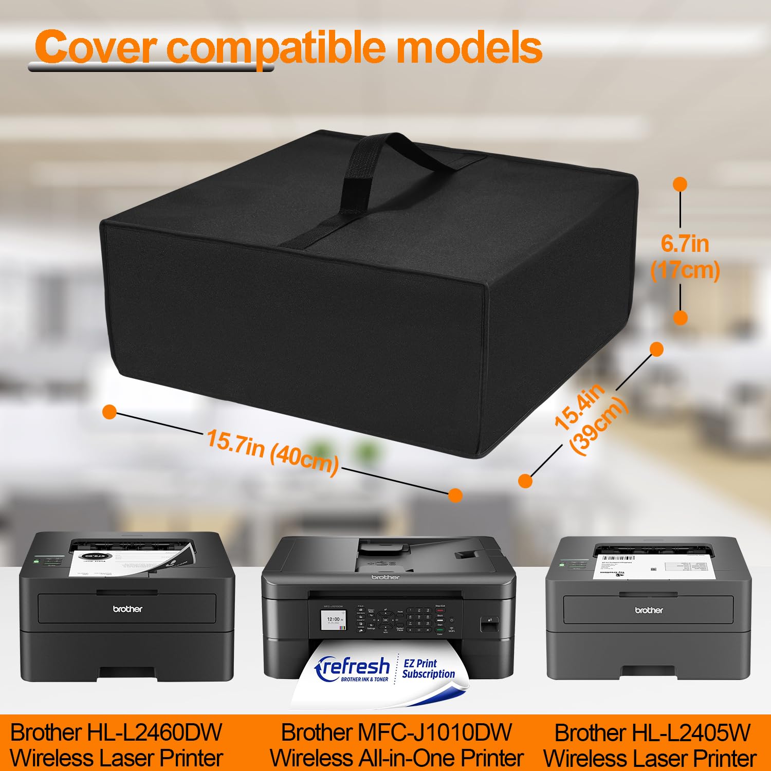 Heavy Duty Nylon Printer Cover - Dustproof, Waterproof & Antistatic Protective Case for Brother MFC-J1010DW, HL-L2460DW, HL-L2405W Wireless Printers (15.7