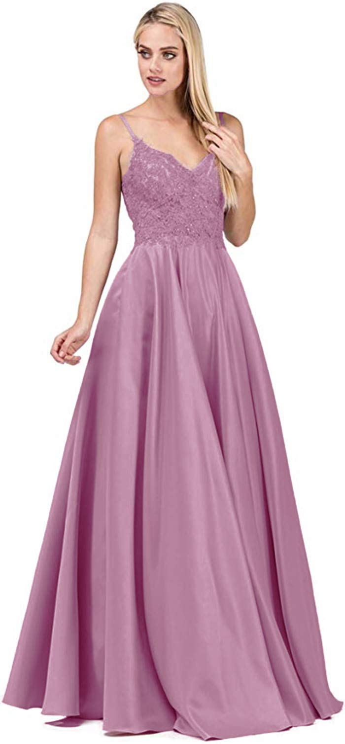 Elegant Beaded Lace Prom Dresses for Women - Long Satin Formal Evening Gowns with Pockets & Adjustable Straps - Perfect for Homecoming, Wedding Guest & Black Tie Events