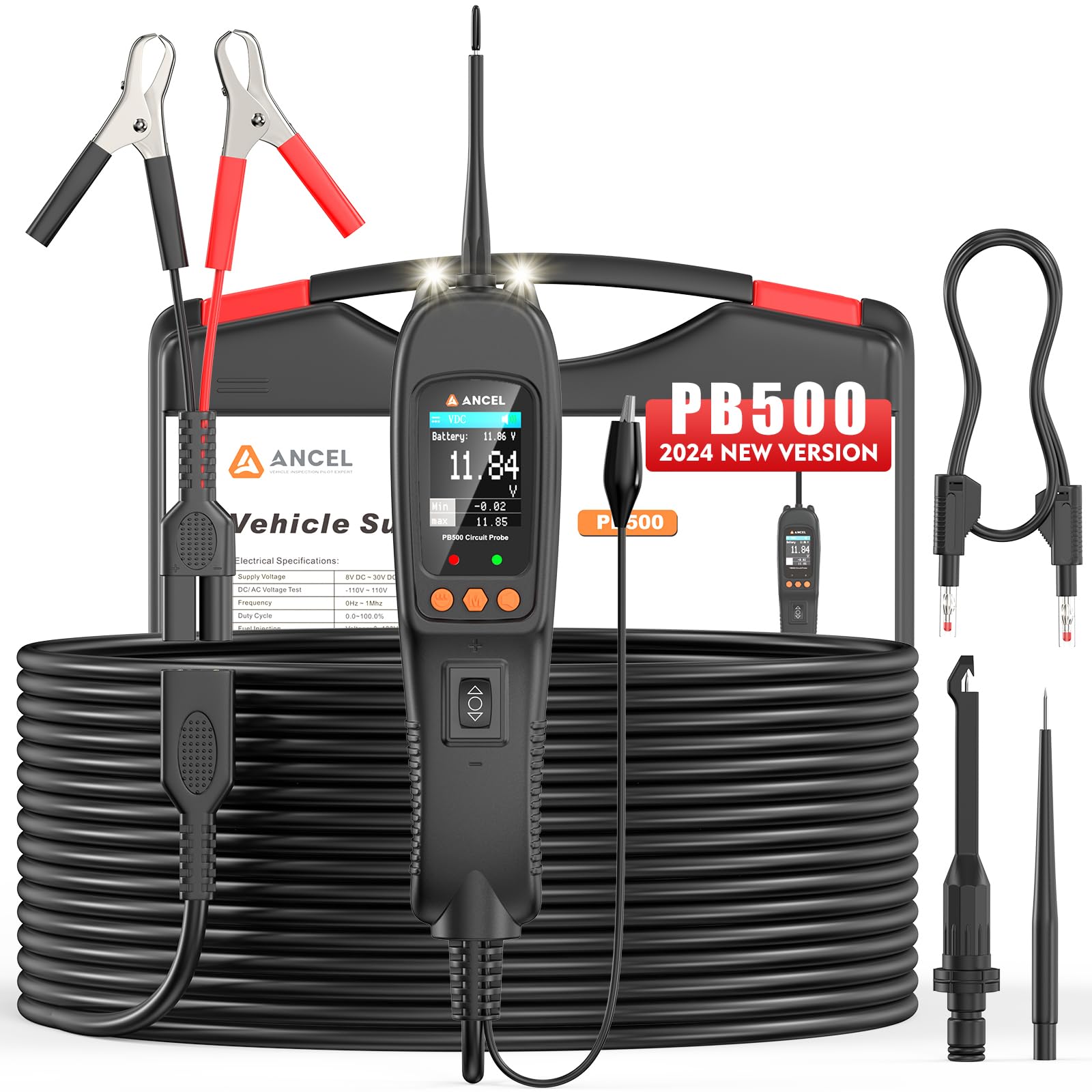 ANCEL PB500 Automotive Circuit Tester Kit - Digital Multimeter for AC/DC Voltage, Resistance, Diode, Signal Frequency Testing | Car Electrical Diagnostic Tool for Mechanics & DIY Enthusiasts | Perfect for Vehicle Maintenance & Troubleshooting