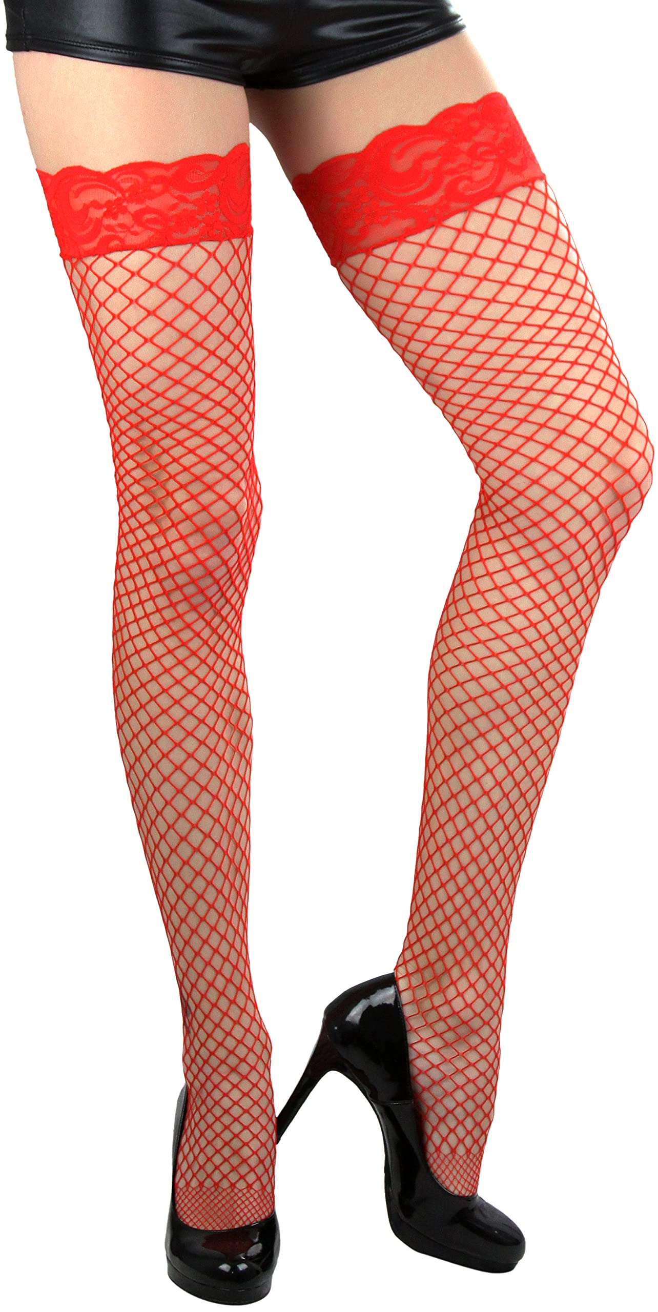 ToBeInStyle Women's Bright & Vibrant Fishnet Thigh High Stockings - Sexy Fashion Hosiery for Parties, Cosplay & Night Out