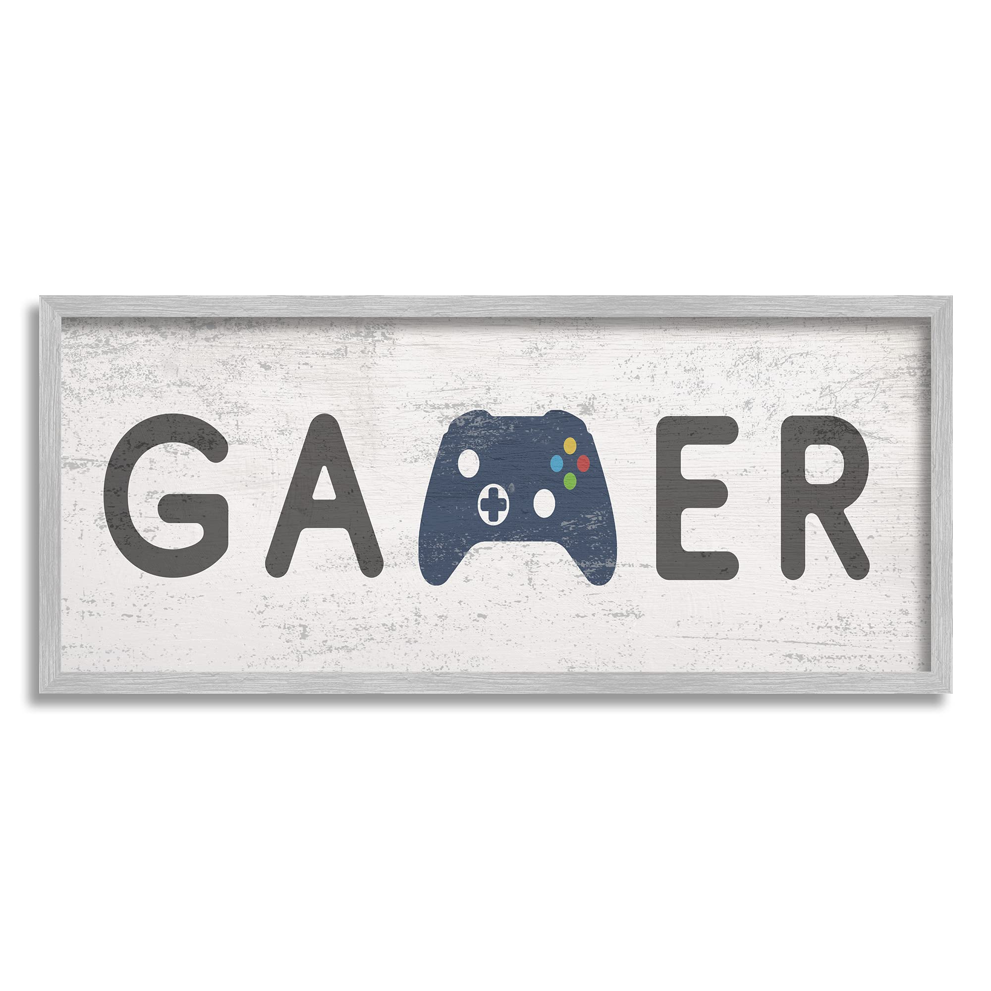 Stupell Industries Gamer Typography Kids' Video Game Controller Wall Art Sign - Gray Framed 13