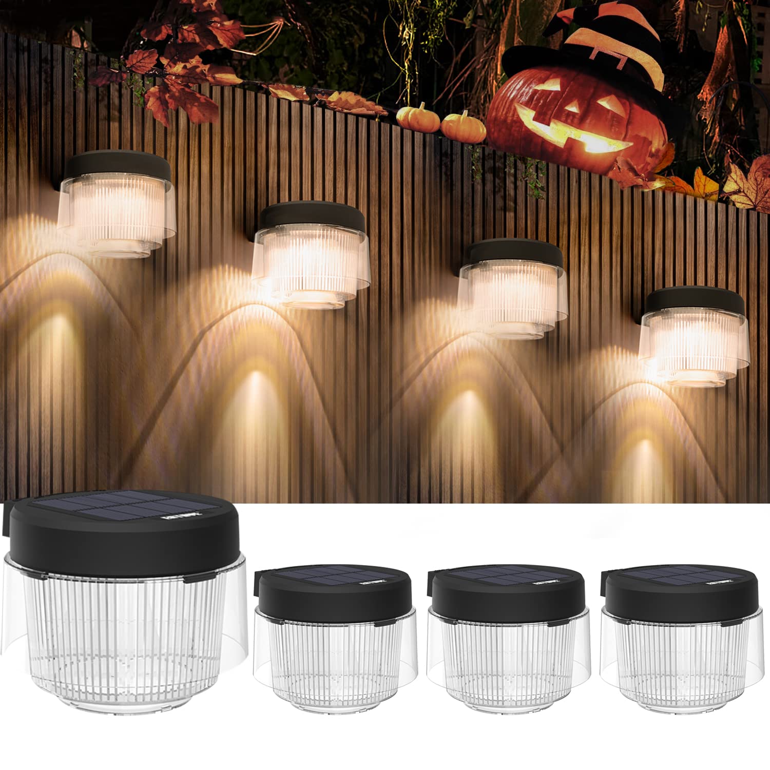 ENTOVE Solar Fence Lights Outdoor Waterproof - 4 Pack Solar Deck Lights for Garden, Yard, Patio, Stairs, Wall | Weatherproof LED Landscape Lighting for Pool, Garage, Front Door & Shed | Perfect for Pathway Illumination & Nighttime Safety