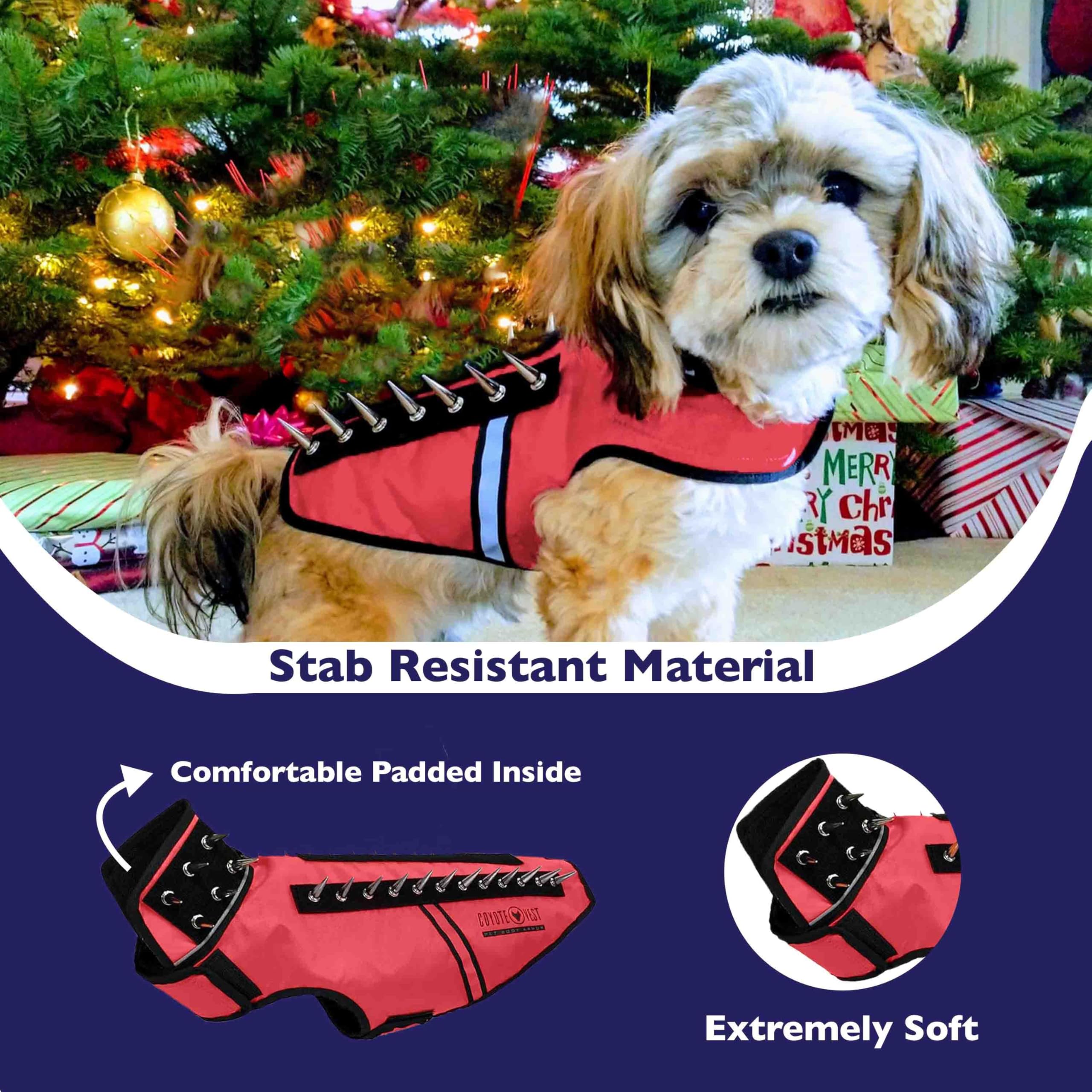 CoyoteVest SpikeVest - Small Dog Harness with Reflective Spikes for Protection Against Coyotes, Hawks & Predators | Anti-Attack Pet Vest for Outdoor Safety | Made in USA (XXS-Red) | Perfect for Hiking, Camping & Backyard Protection
