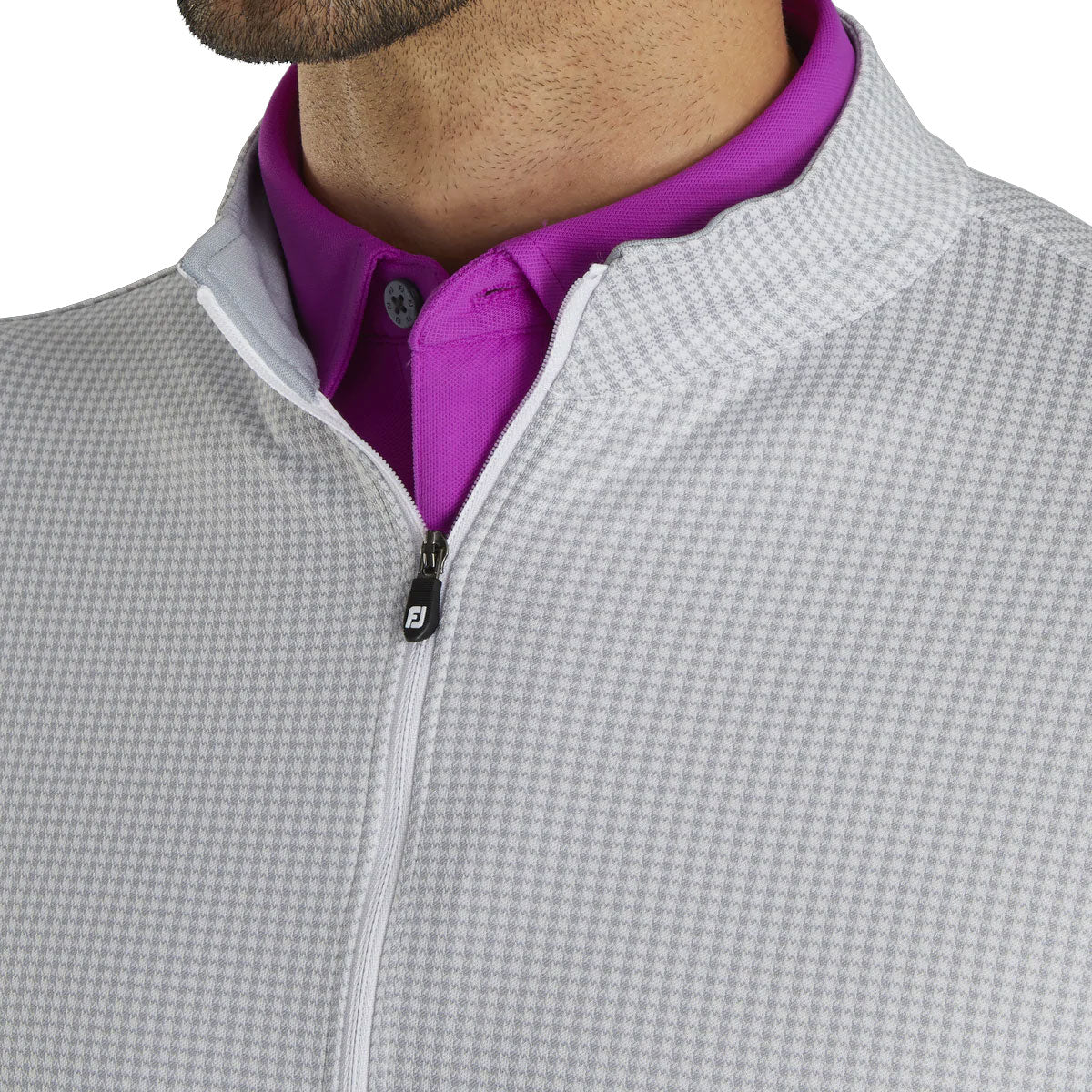 FootJoy Houndstooth Jacquard Grey Men's Golf 1/4 Zip Pullover - Lightweight Performance Golf Shirt for Men - Perfect for Golf Courses, Driving Range & Casual Wear
