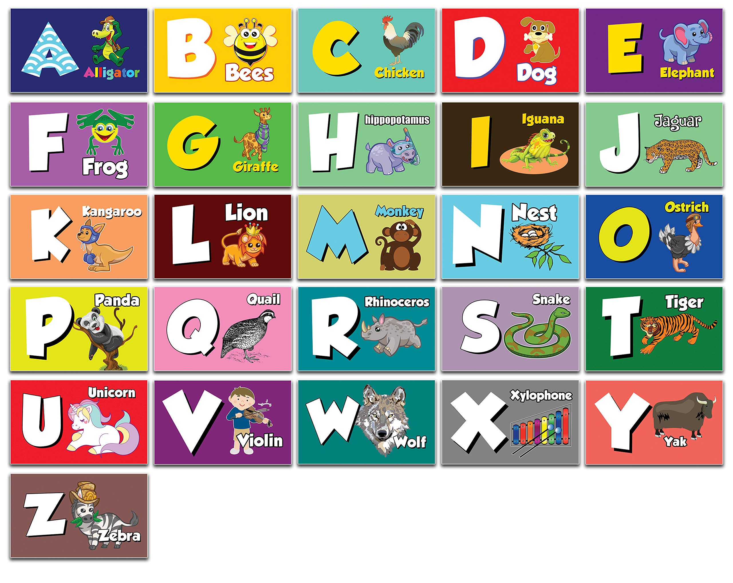 ABC Animal Alphabet Flash Cards for Kids - 52 Double-Sided Learning Cards (26 Letters x 2 Sets) | Preschool Education, Homeschool & Classroom Teaching Aid