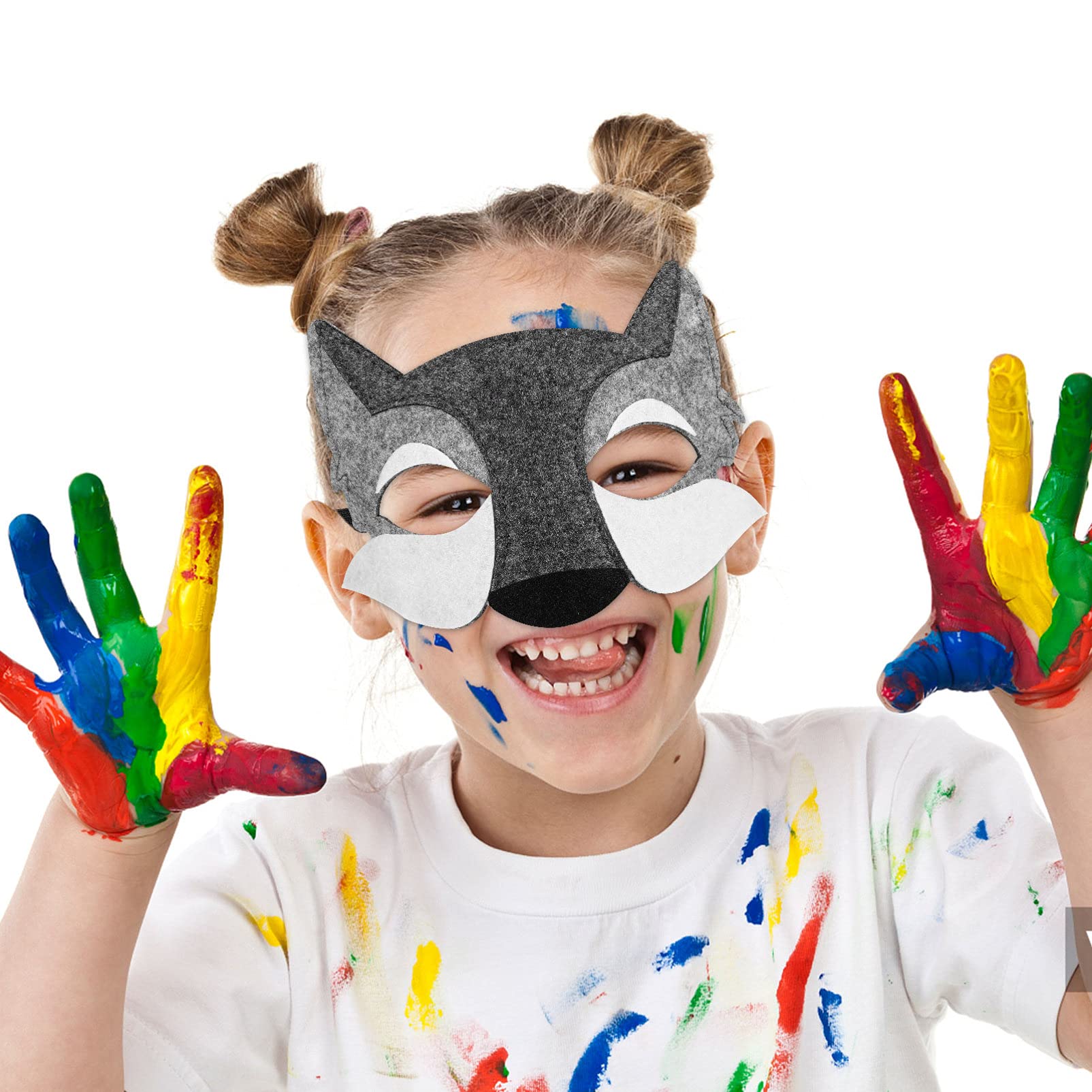 3PCS Wolf Felt Animal Masks for Kids - Half Face Wolf Costume Masquerade for Halloween, Birthday Parties & Cosplay - Perfect for Dress-Up, Role Play & Themed Events