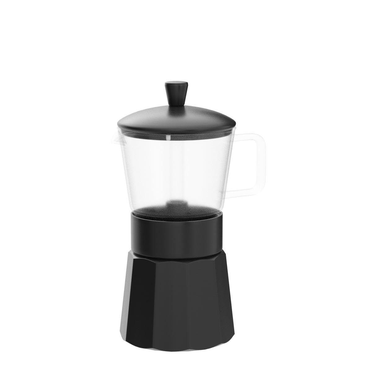 Moka Pot Stovetop Espresso Maker - 240ml (6 Cup) Black Aluminum Italian Coffee Maker with Crystal Glass Top - Perfect for Home, Office & Camping Coffee Brewing
